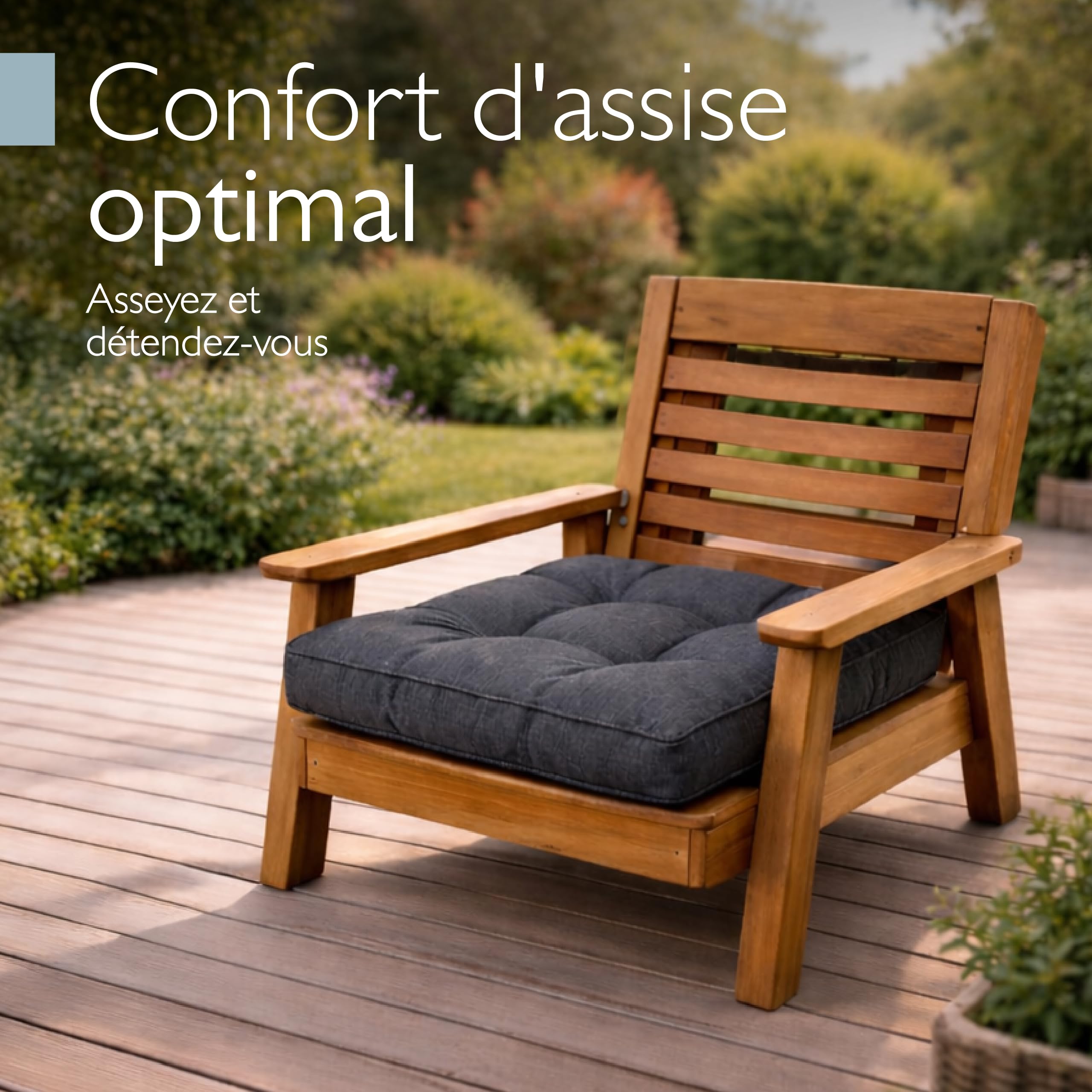 Beautissu Lounge Coussin Salon de Jardin Exterieur Assise 70x70 cm – Anti-Salissures Imperméable 10 cm d'épaisseur – Coussin Fauteuil Jardin Confortable Anthracite – BeauFlair