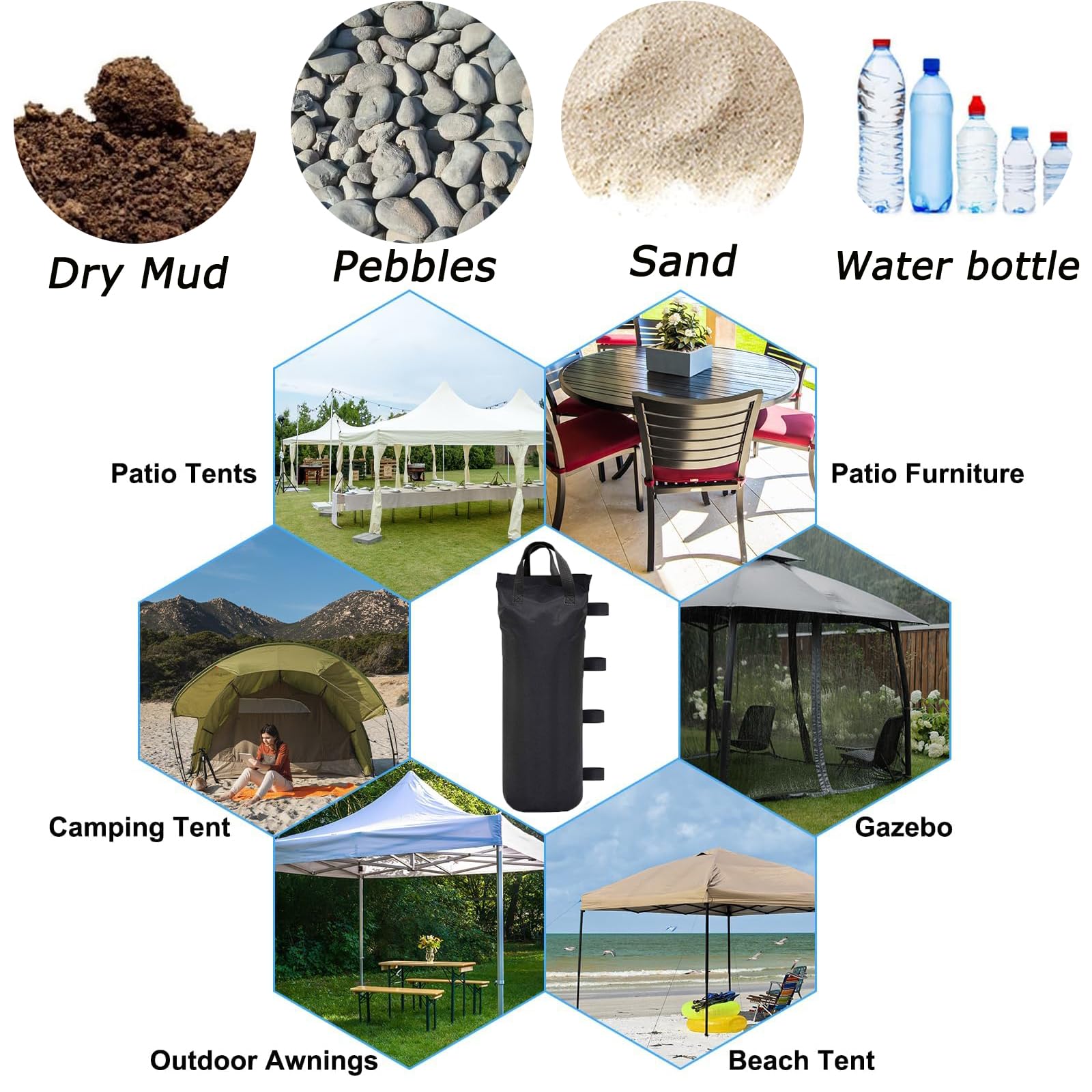 4 Sandsäcke Für Pavillon – Gewichte Für Garten, Strand, Zelt | Je Bis 10 Kg, Oxford-Stoff, Wasserdicht