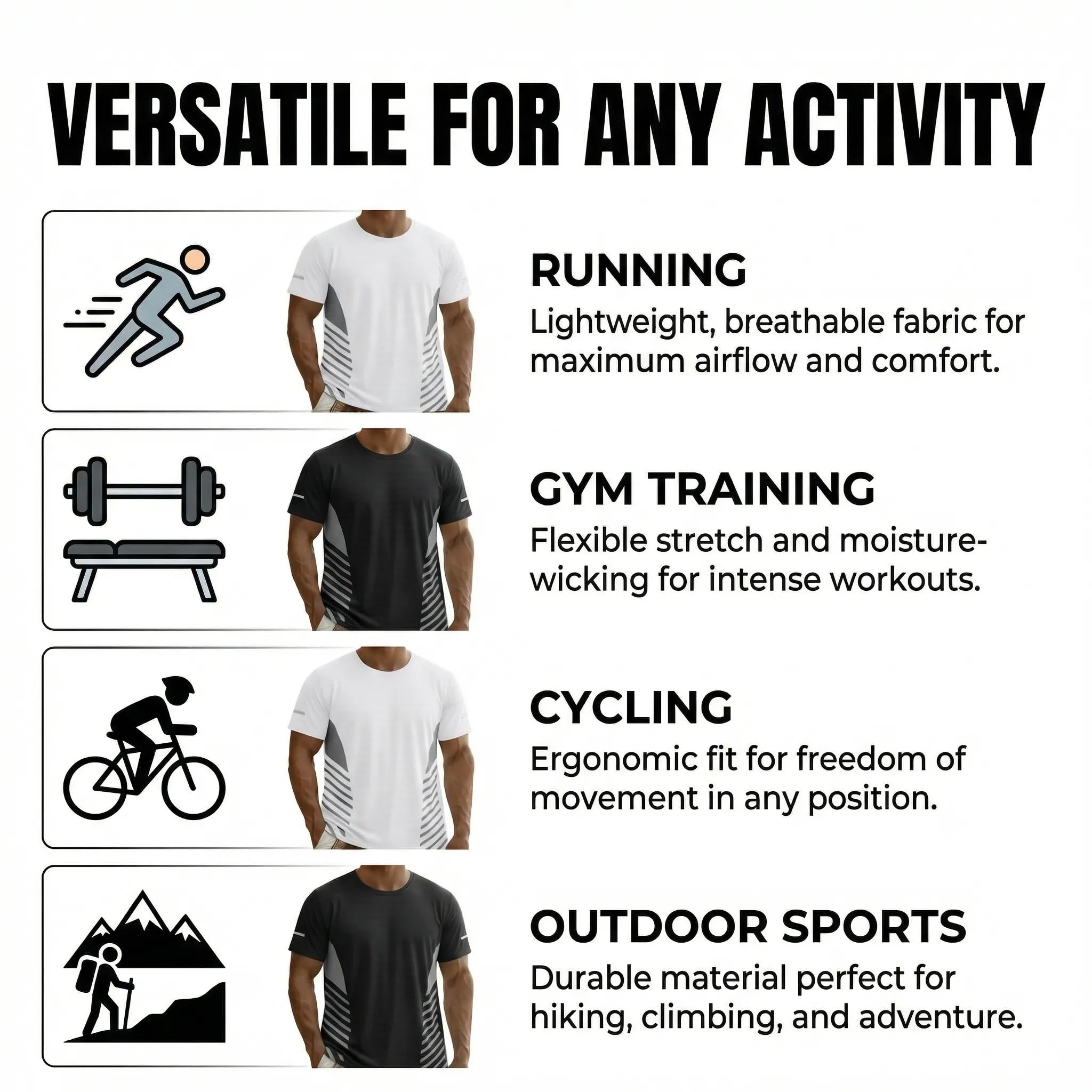Mens T-Shirts Workout Shirts Casual Short Sleeve Athletic Quick Dry T-Shirt Lightweight Cooling Gym Running Fit Tops — view 4