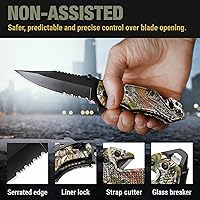 Vista 4 de GOOD WORKER Navaja de bolsillo legal con hoja dentada de 2.95 pulgadas, rompedor de vidrio, cortador de cinturón de seguridad, cuchillos plegables