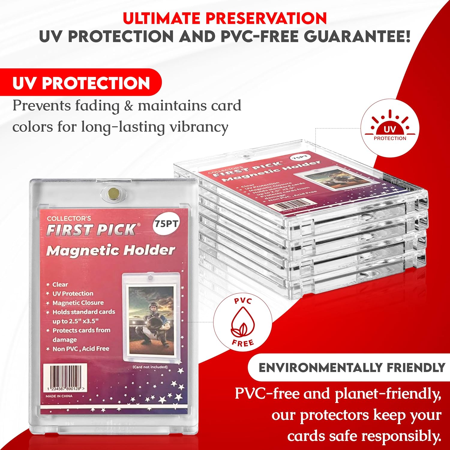 75PT (25 Pack) Premium One Touch Magnetic Card Holder UV Protection - Ultra Clear - PVC Free - Trading Card Holder Card Protector Magnetic Card Case for Trading Cards Sports Cards