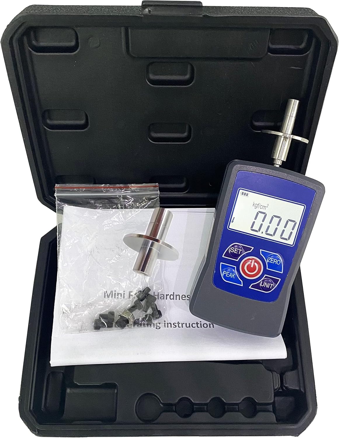 Fruit Hardness Tester Meter Digital Firm Hard Fruit Durometer Firmness Penetrometer Sclerometer For Apples Pears Cucumbers Hami-melons Etc Range 0.4 To 30Kgf/cm2 (×105 Pa) Buzzer Alarm Function