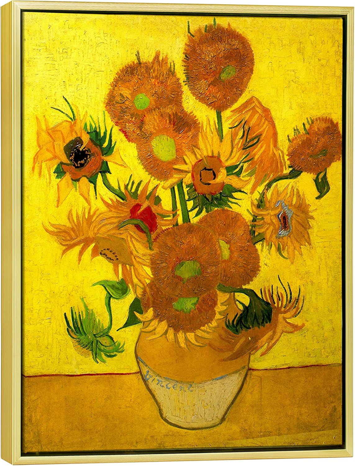 Wieco Art Framed Canvas Wall Art Vase with Fifteen Sunflowers by Van Gogh Classic Oil Paintings Abstract Flowers Canvas Prints for Home Decor Modern Framed Floral Picture Artwork