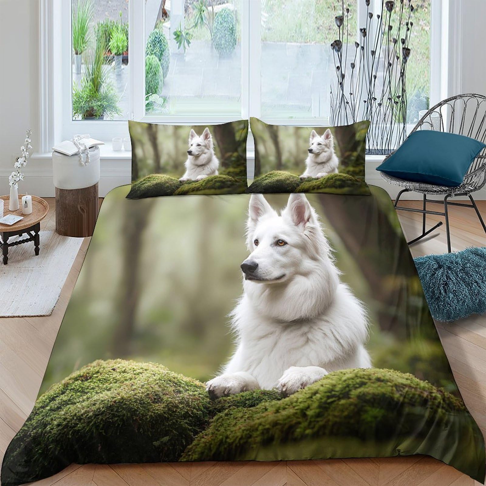Ctjqhvkz Style-5 3D Printed White Wolf Forest Fitted Sheet Microfiber Bedroom Decor Mattress Cover For Home Dorm Room Protection Single（135X200cm）
