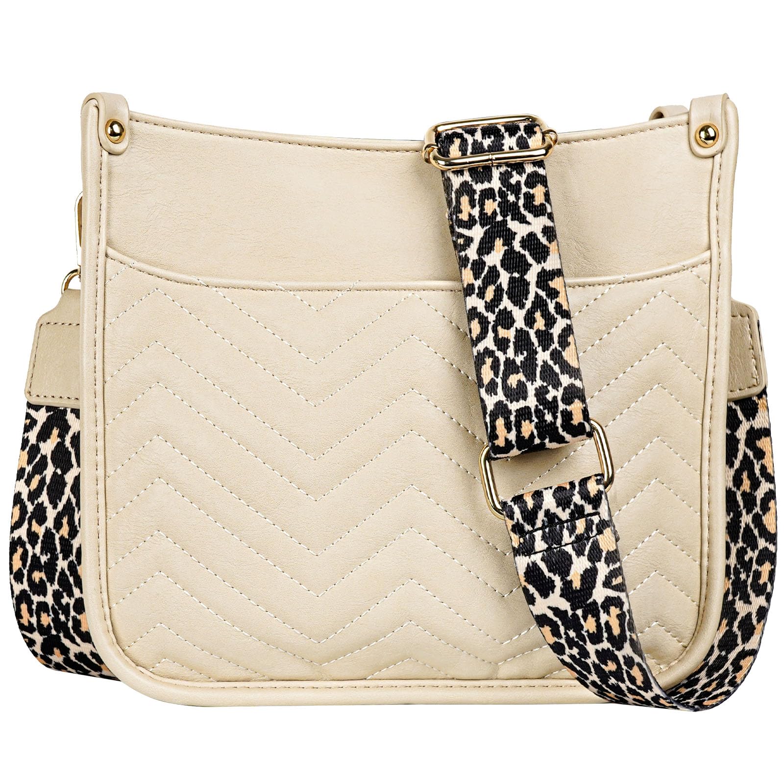 KOGTLA Women's Crossbody Shoulder Bag with Leopard Guitar Strap,Vegan Faux Leather Purse Handbag Bucket Tote Bag