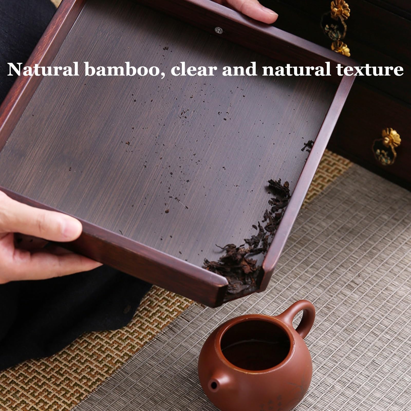 Puer Boîte de rangement à thé – Plateau à thé en bambou anti-poussière pour gâteaux Puerh et accessoires, organisateur de bijoux avec tiroir