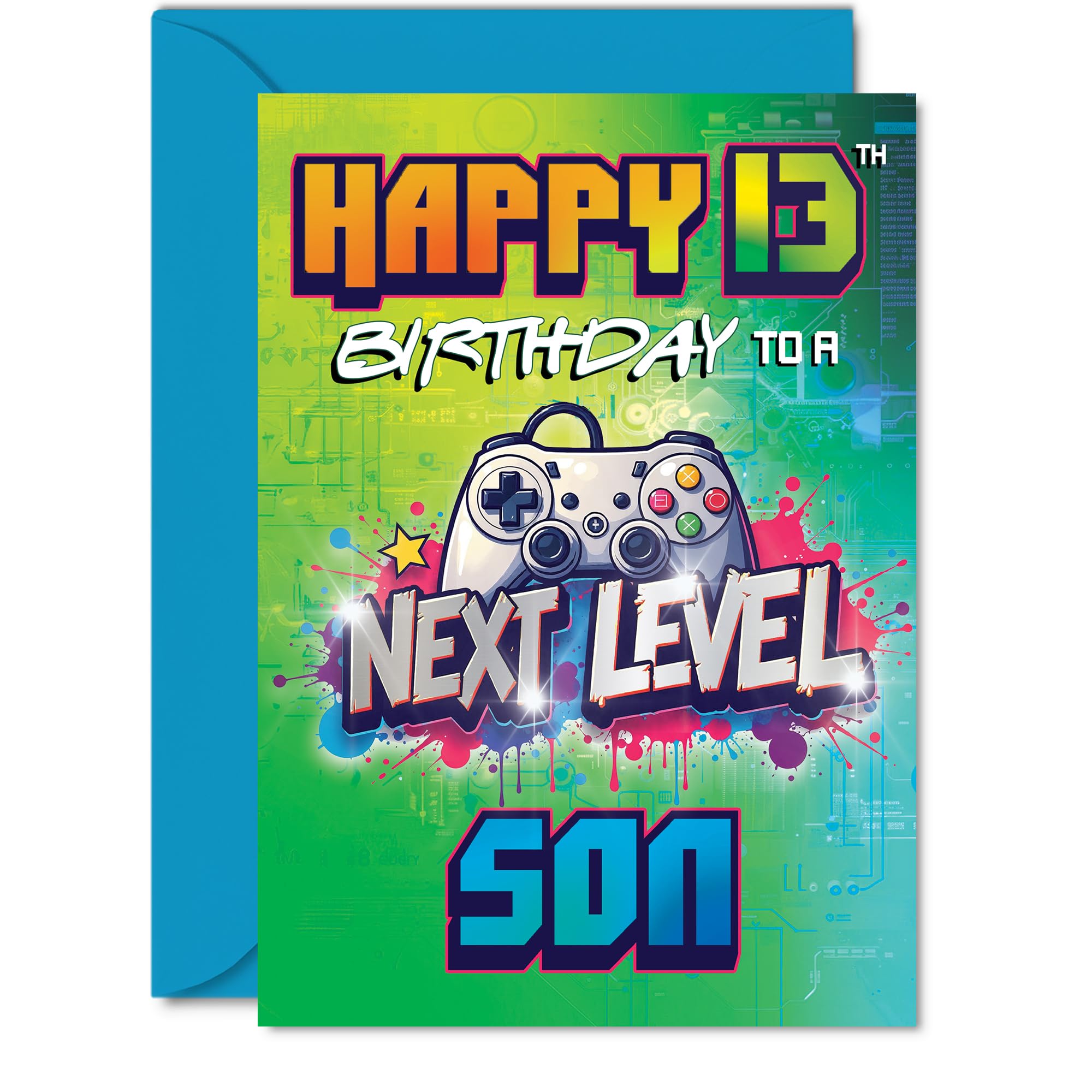 13th Birthday Cards For Son - Next Level - Happy Birthday Card for 13 Year Old Boy Brother Son Grandson Nephew, 5x7 Inch Bday Greeting Cards