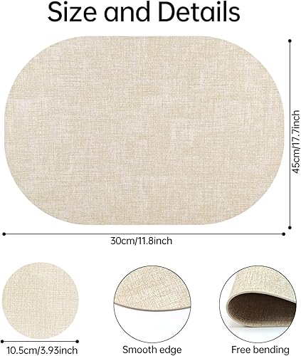 Miniatura 2 de Juego de 6 manteles individuales de piel sintética con posavasos a juego, manteles individuales ovalados de poliuretano resistentes al calor,