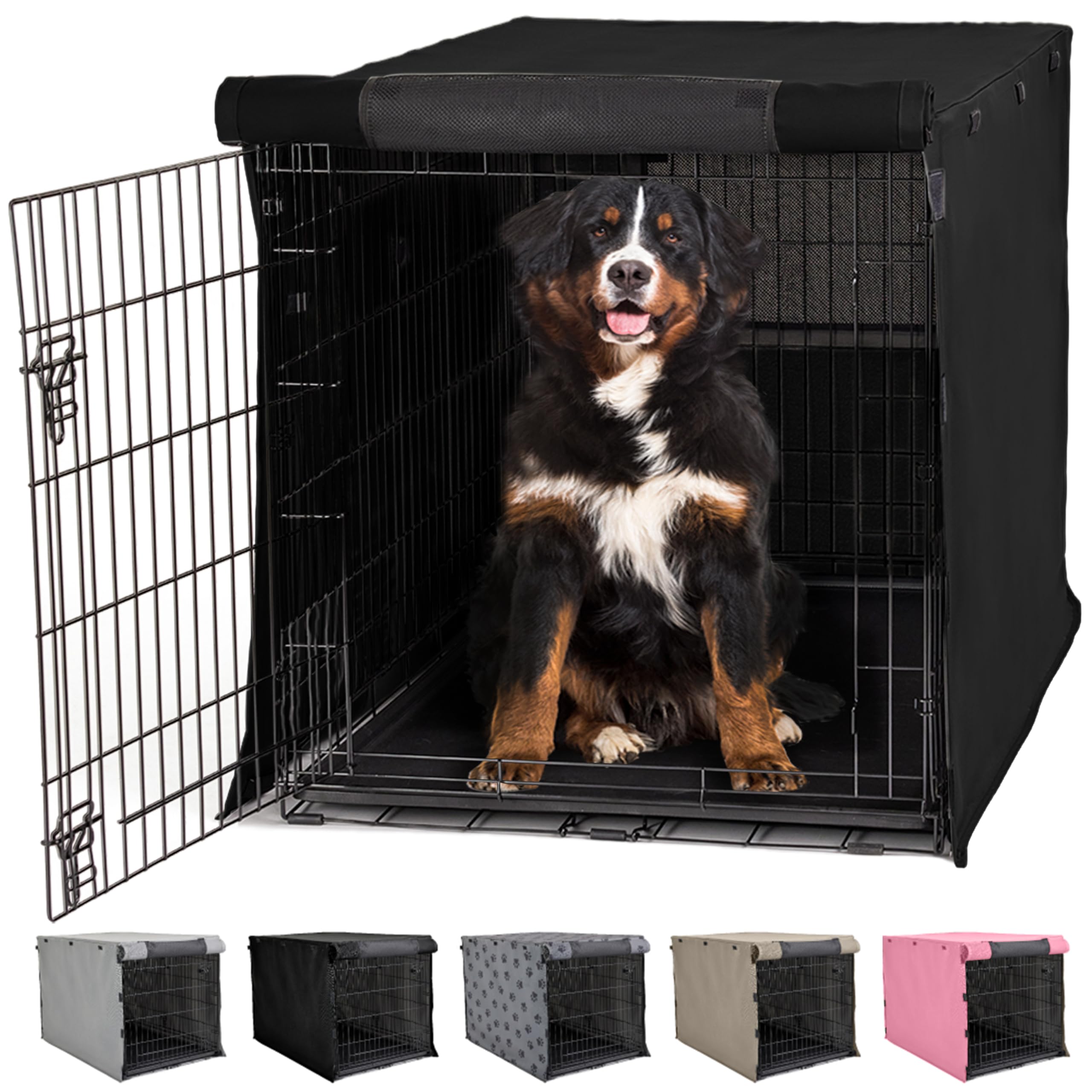 Gorilla Grip Dog Crate Covers Compatible with Amazon Basics Dog Crates, All Sides Open, Privacy Cover Fits 48" Wire Kennel, Breathable Mesh Windows, Light Reducing Puppy Training Cage Topper, Black