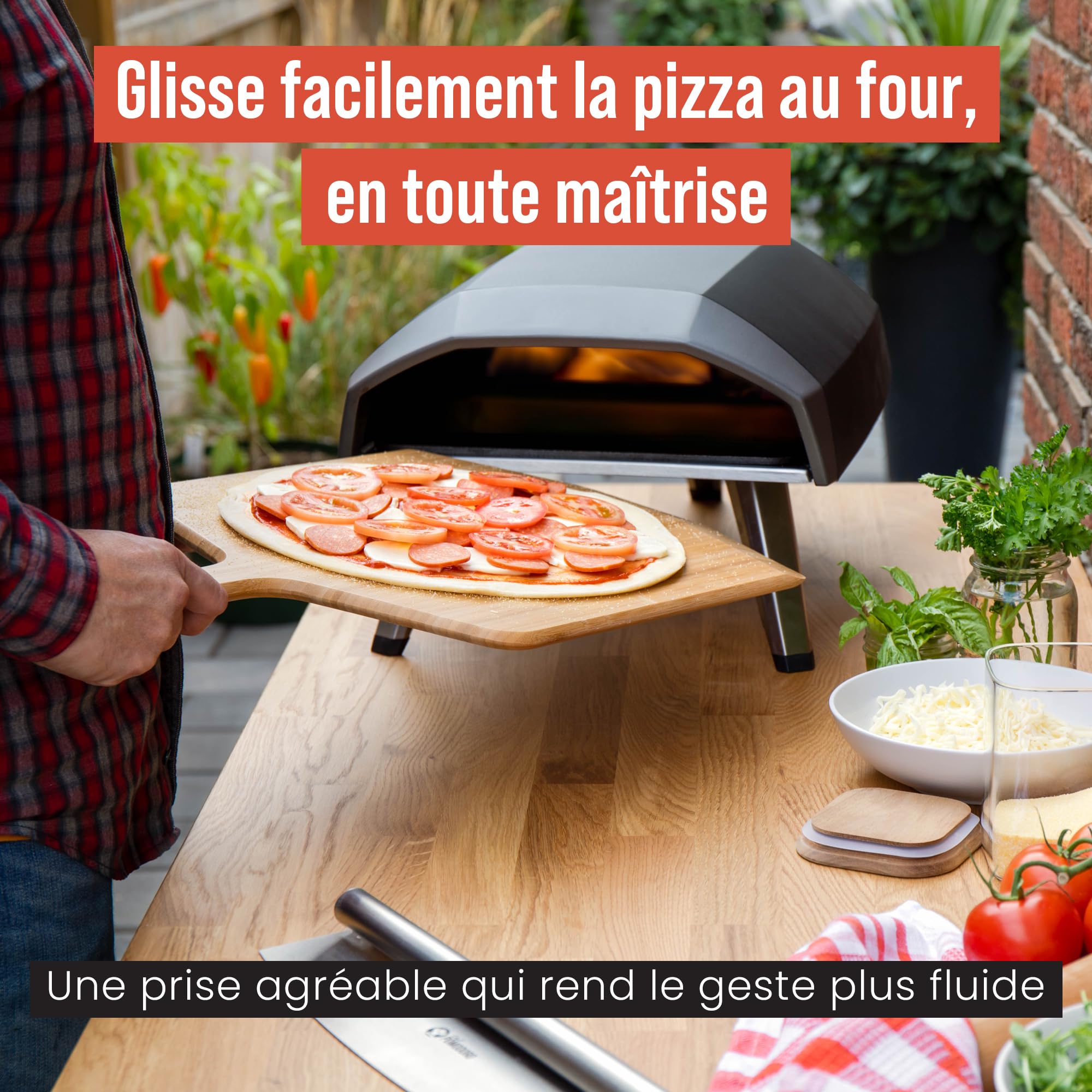 Chef Pomodoro - Grande Pelle A Pizza En Bois de Bambou (41 cm) - Pelle Pizza et Planche à Découper, Préparer et Tranférer vos pizza et pains - Planche pizza Légère et Résistant, Convient aux fours