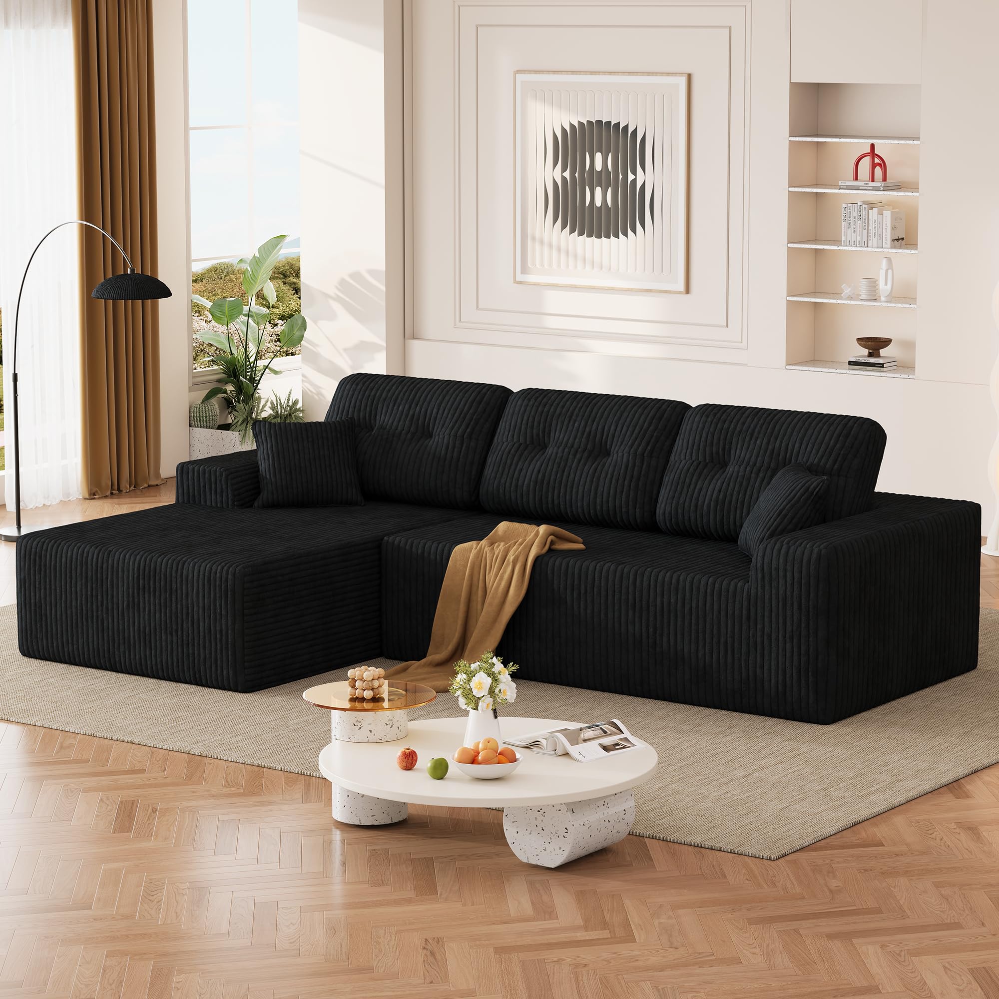 Ball Cast 106 Boneless Sectional Sofa Corduroy Modular L Shaped Couch with Deep Seat Chaise Cloud Style Oversized