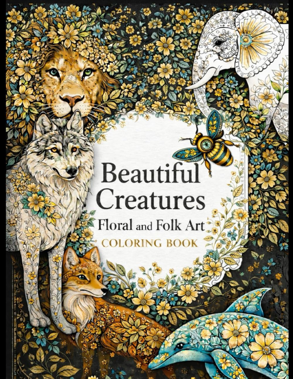 Beautiful Creatures Floral and Folk Art Coloring Book: An Adult Coloring Book of Elegant Animals and Intricate Floral Designs