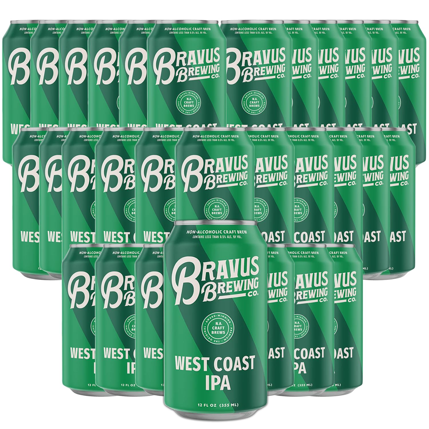 Bravus West Coast IPA Non - Alcoholic Craft Brew 30 Pack - Simcoe and Citra Hops, Refreshing Flavor, Light on Calories - 12oz Cans