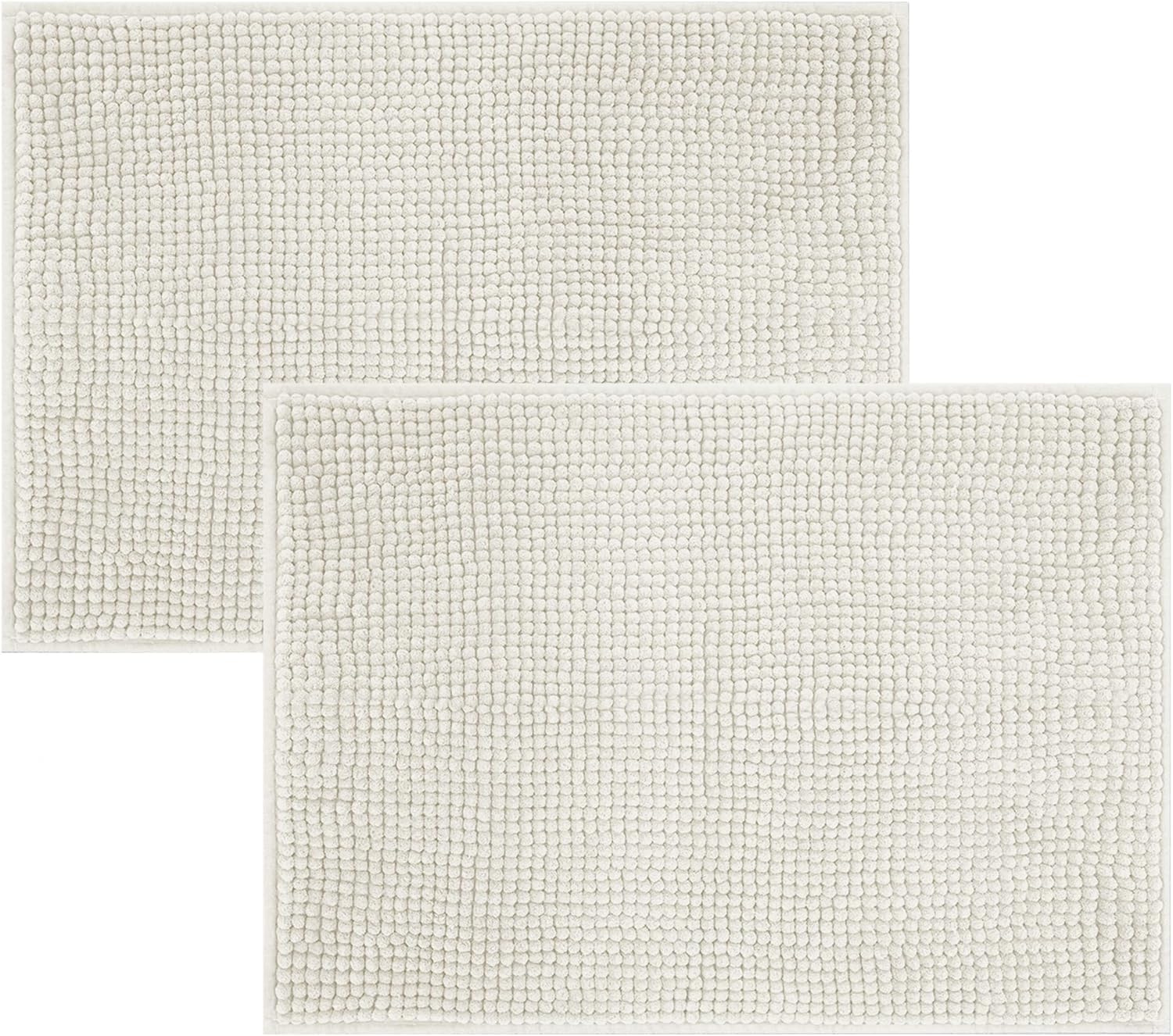AMEHA Bath Mat Non Slip Anti Mould White 40 x 60 cm (2 Pack) Chenille Bathroom Mat Soft & Fluffy Bath mats Super Water Absorption & Machine Washable Shower Mat