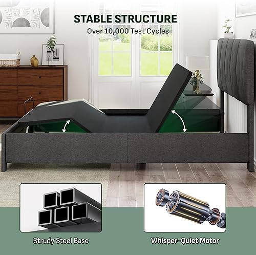 Miniatura 7 de Softa Estructura de cama Queen todo en uno ajustable con cabecero tapizado y 2 cajones de almacenamiento, cama eléctrica con control remoto y motor