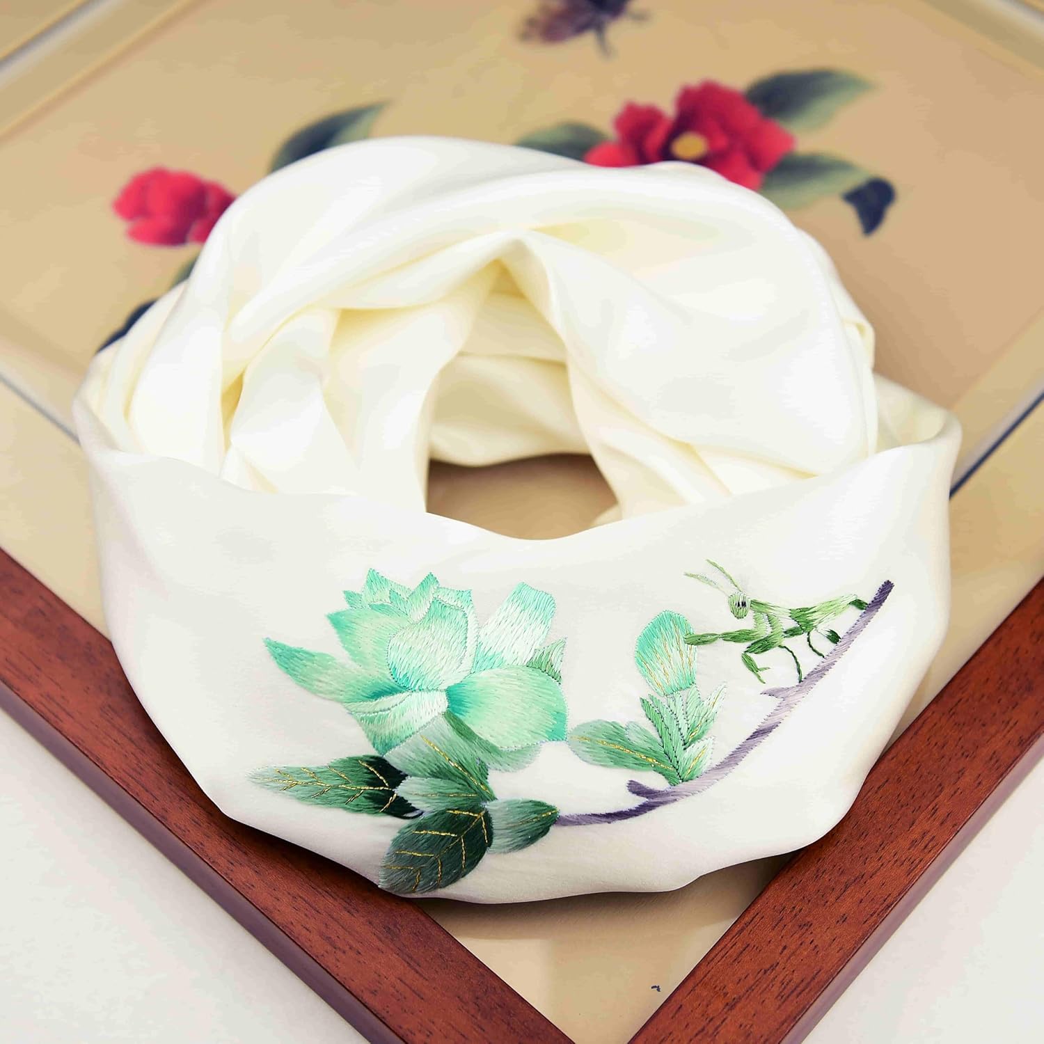 Luxurious Handcrafted Silk Scarf, 16 Momme Embroidery, 160x35cm, Elegant Women’s Fashion Accessory(69)