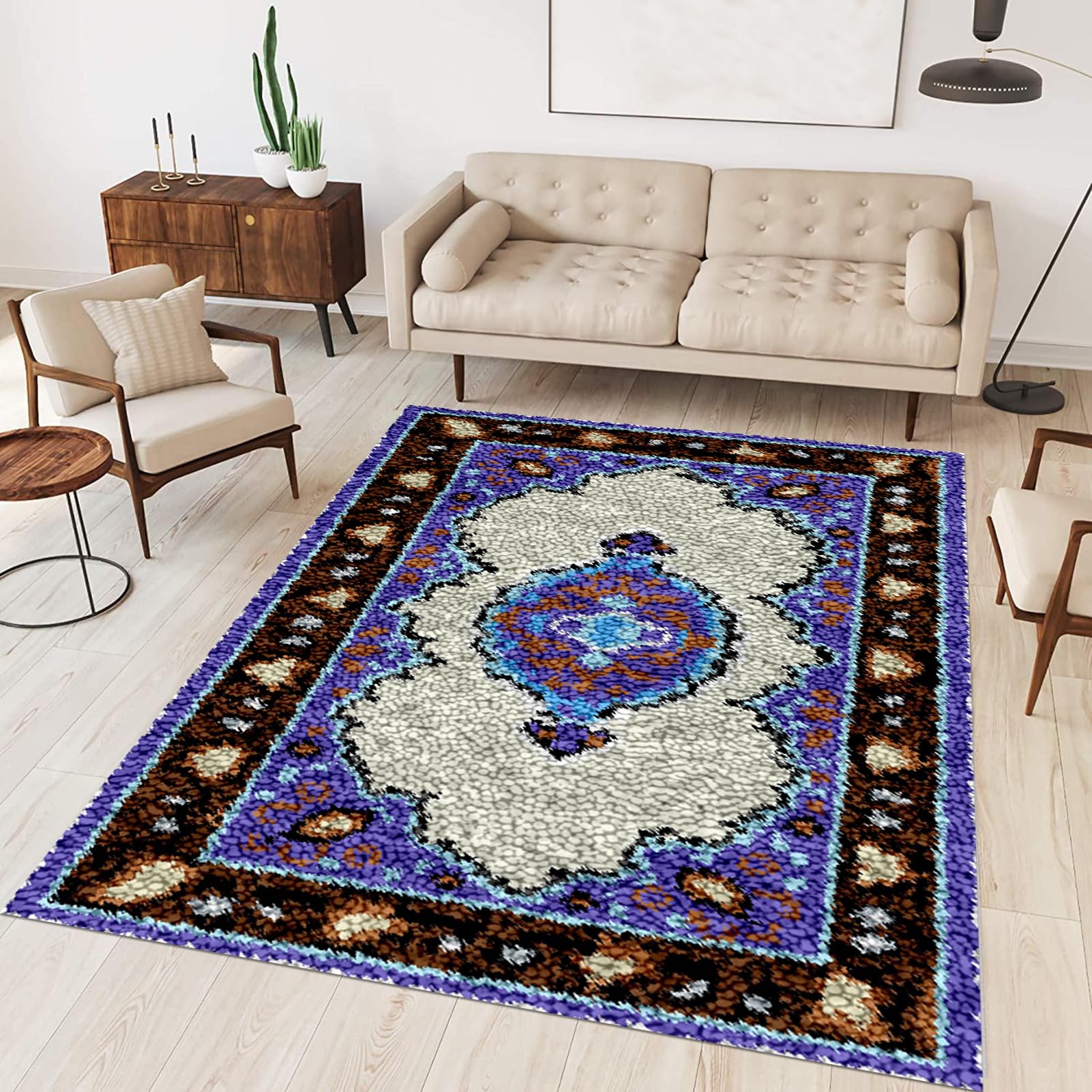 Tehocwiz Large Latch Hook Kits for Adults 140x160 cm Latch Hook Rug Kits Rug Making Kit for Adults Printed Color Canvas Crocheting Crafts Embroidery for Beginners