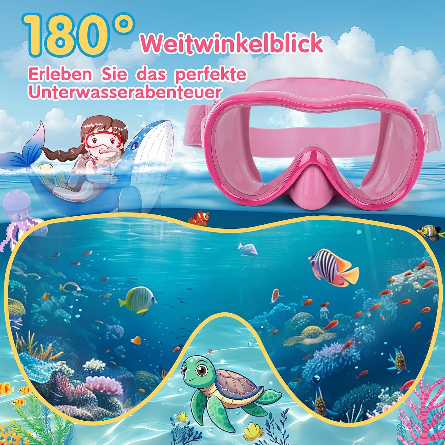 iGym Kids Swim Goggles, Snorkel Mask Diving Mask Swimming Goggles with Nose Cover and Elastic Straps Cover & Mesh Bag