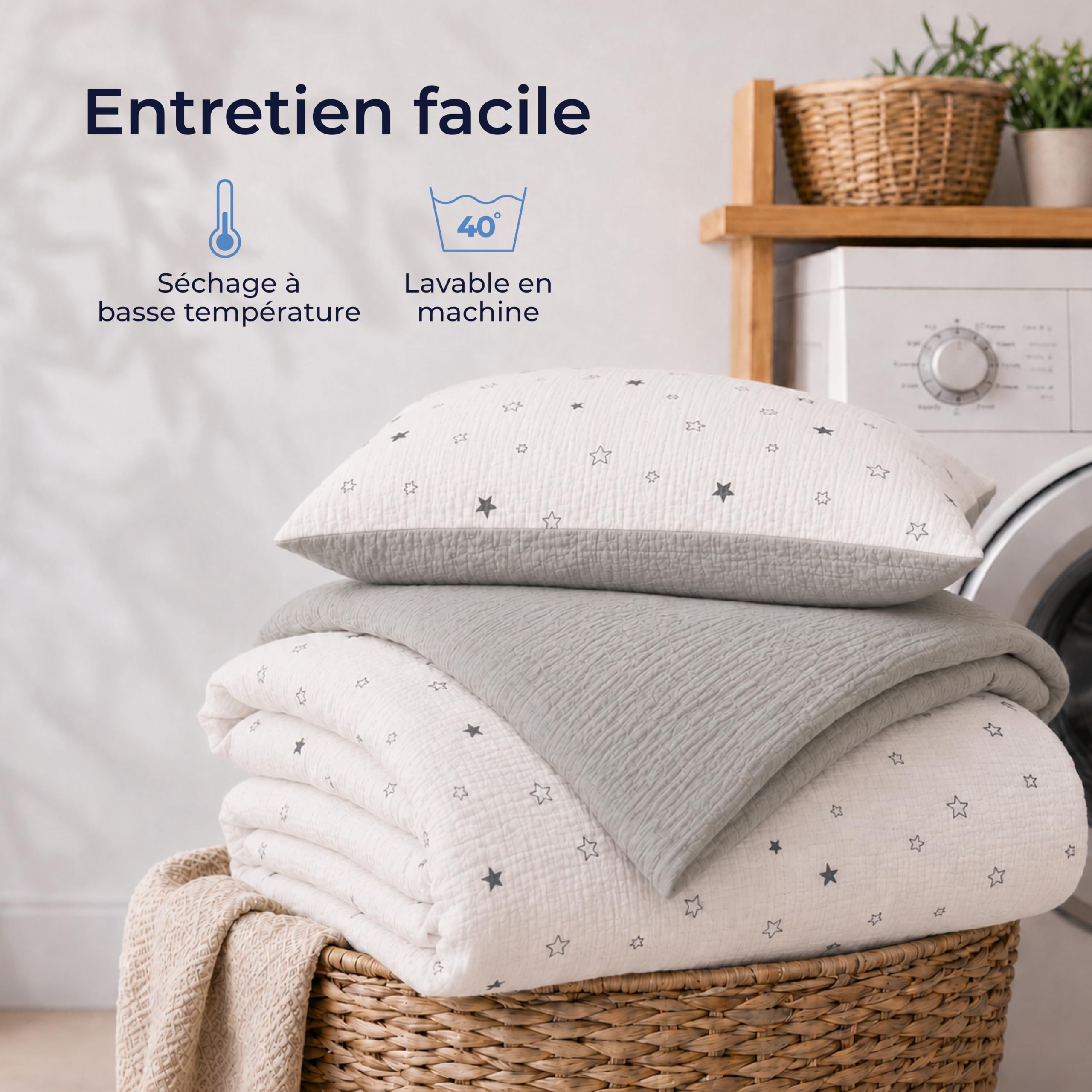 Dreamzie Parure de Lit Mousseline 135x200 Enfant 100% Coton Gris Clair