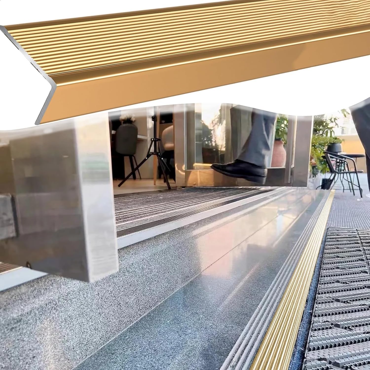 Tira de borde de aleación de aluminio en forma de L para puerta y escalera, barra de umbral antideslizante para protección de escalones, 140 cm, protector de borde de banda de rodadura con acabado
