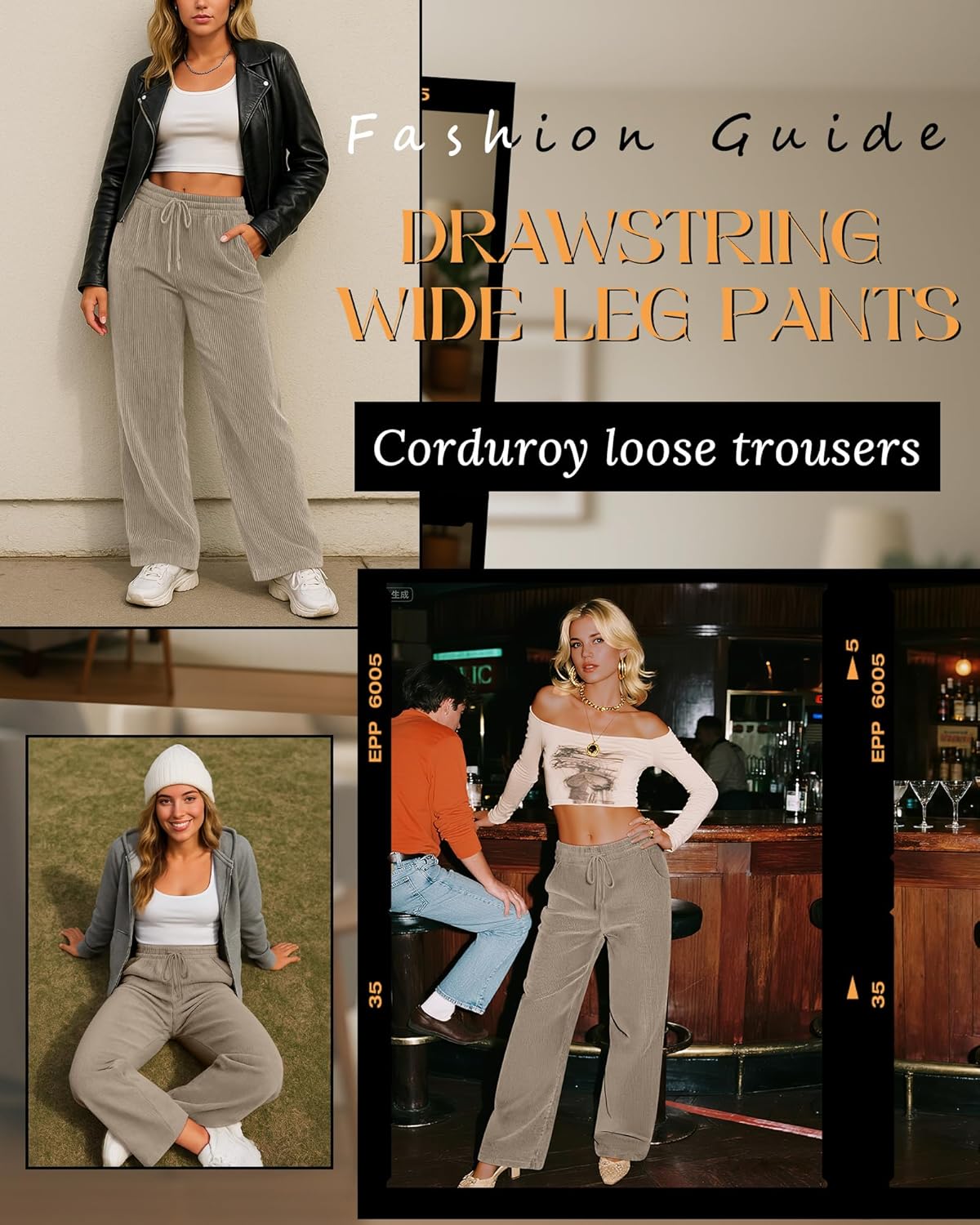 Corduroy Pants for Women Casual Drawstring Elastic Waist Baggy Wide Leg Barrel Loose Comfy Trousers with Pockets - Image 4