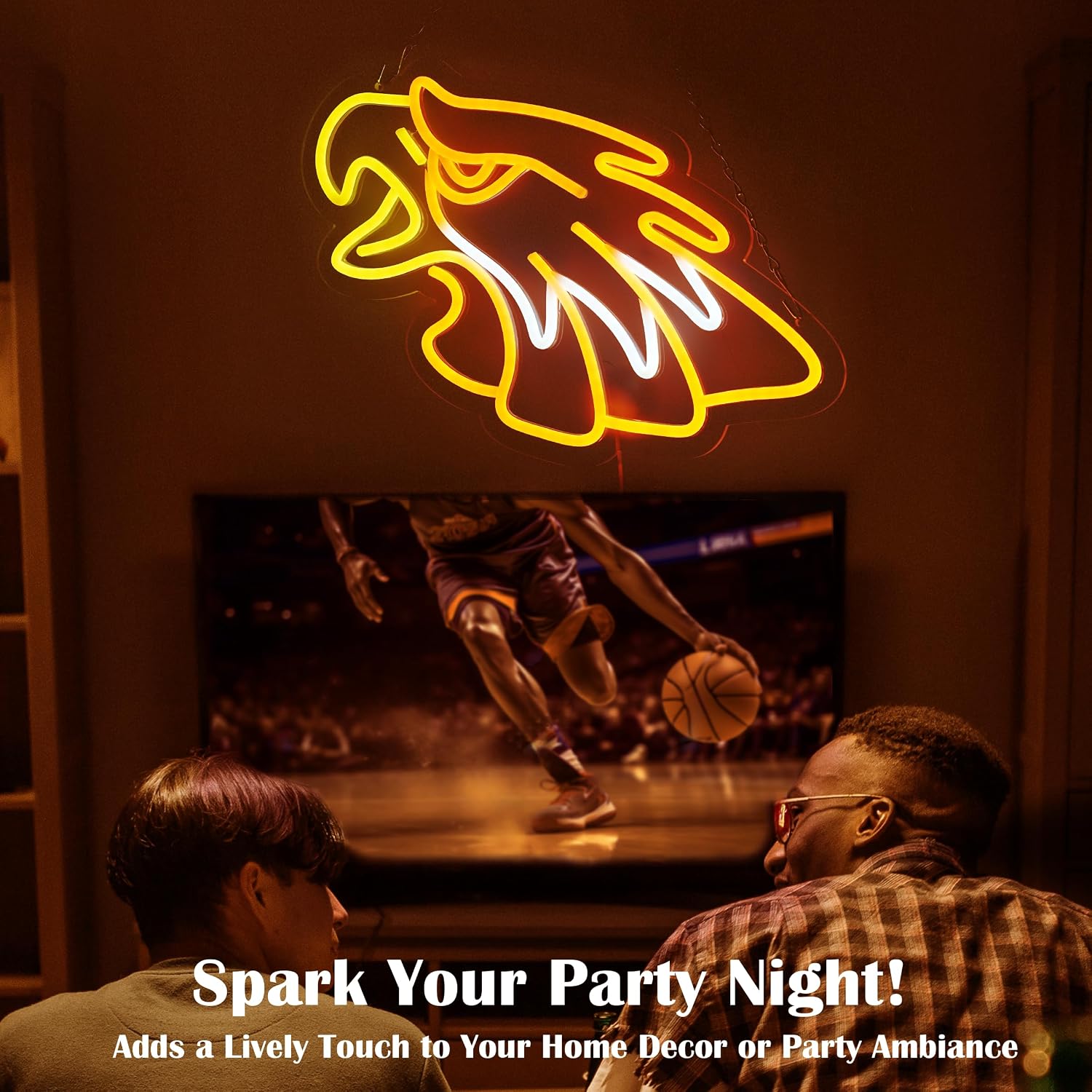 Eagle Basketball Neon Sign Light for Bedroom Wall Decor,Sports Led Neon Light,USB Powered Dimmable Neon Signs,Christmas Gift for Teen Boys Kids Eagle Basketball Fans Game Room Wall Decor Party Light 16.5*9.4 Inch image 2