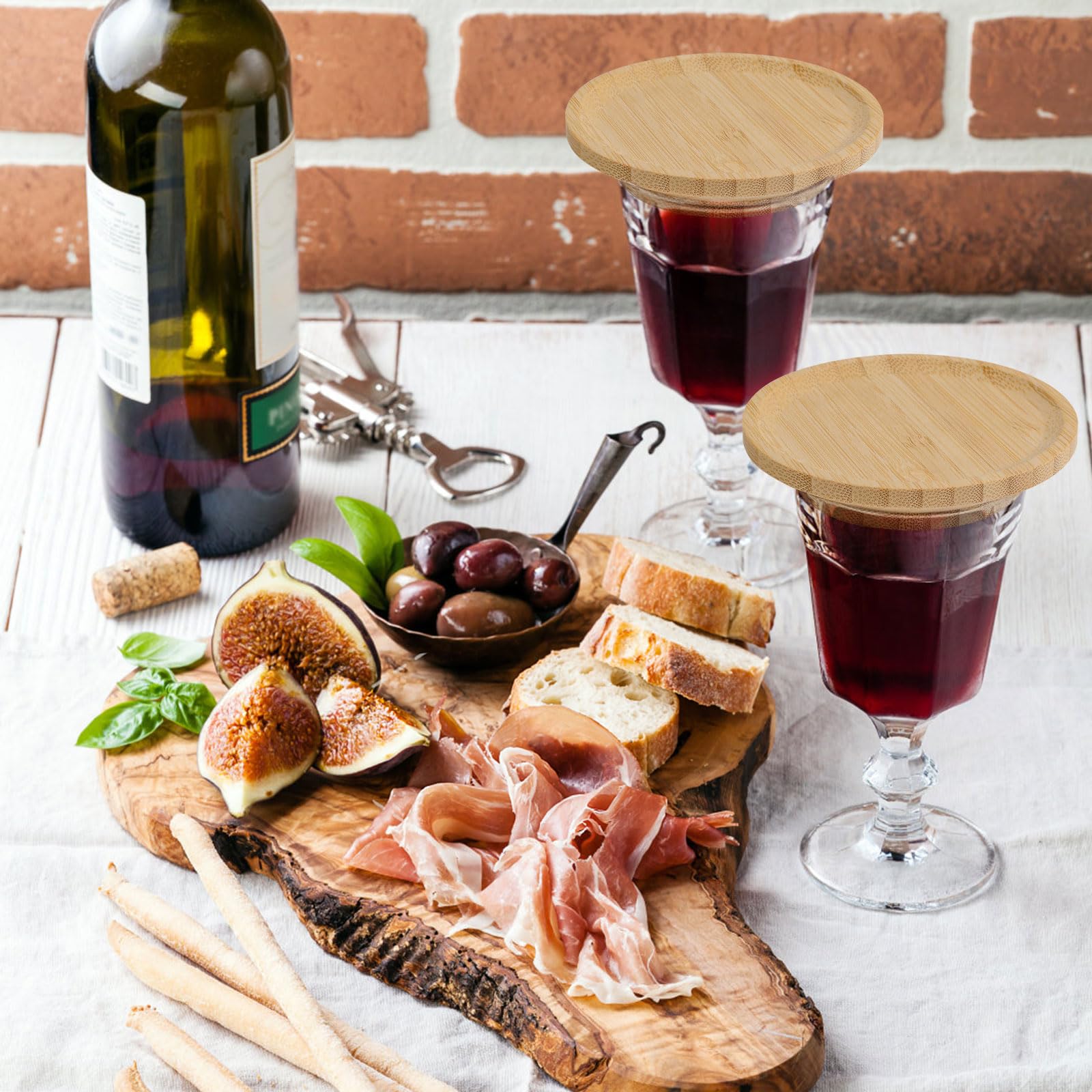MOROBOR Weingläser, Snack-Tablett, 4 Stück, für Wein, Vorspeisen, Servierbrett, Holz, Snack-Tablett, Picknick-Teller, Party, Dessertteller für Party, Picknick