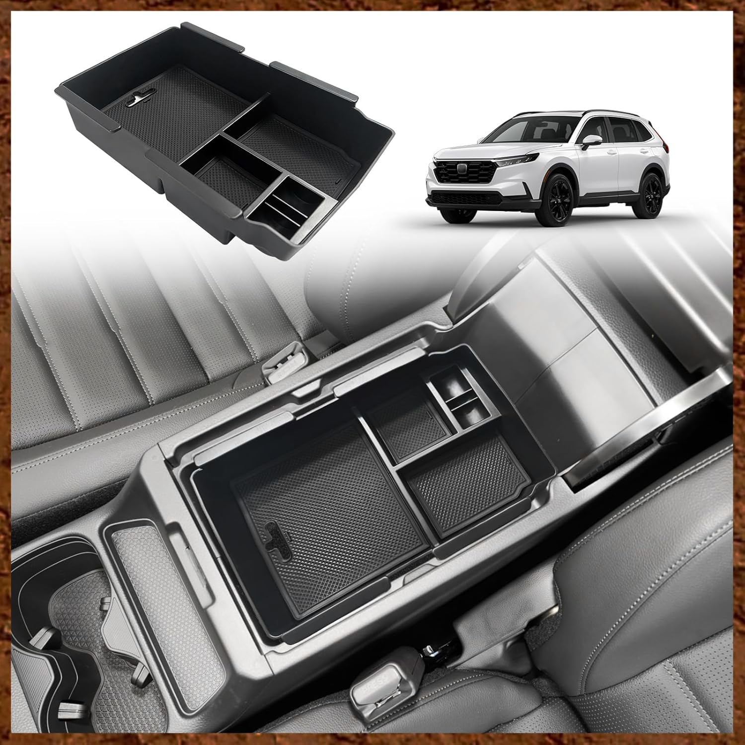 Muslogy Center Console Organizer Compatible with 2023 2024 2025 2026 Honda CRV & CRV Hybrid Tray & Armrest Hidden Storage Compartment 2PCS Set(Console Tray+Hidden Organizer)