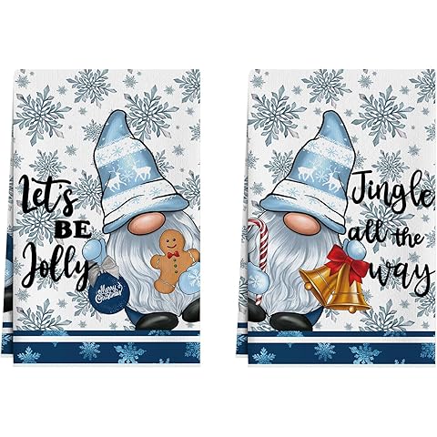 XCHI Gnomes Snowflakes Christmas Kitchen Towels Winter Dish Towels 18x26 Inch Xmas Home Kitchen Decorations Hand Towels Set of 2 Drying Dishcloth