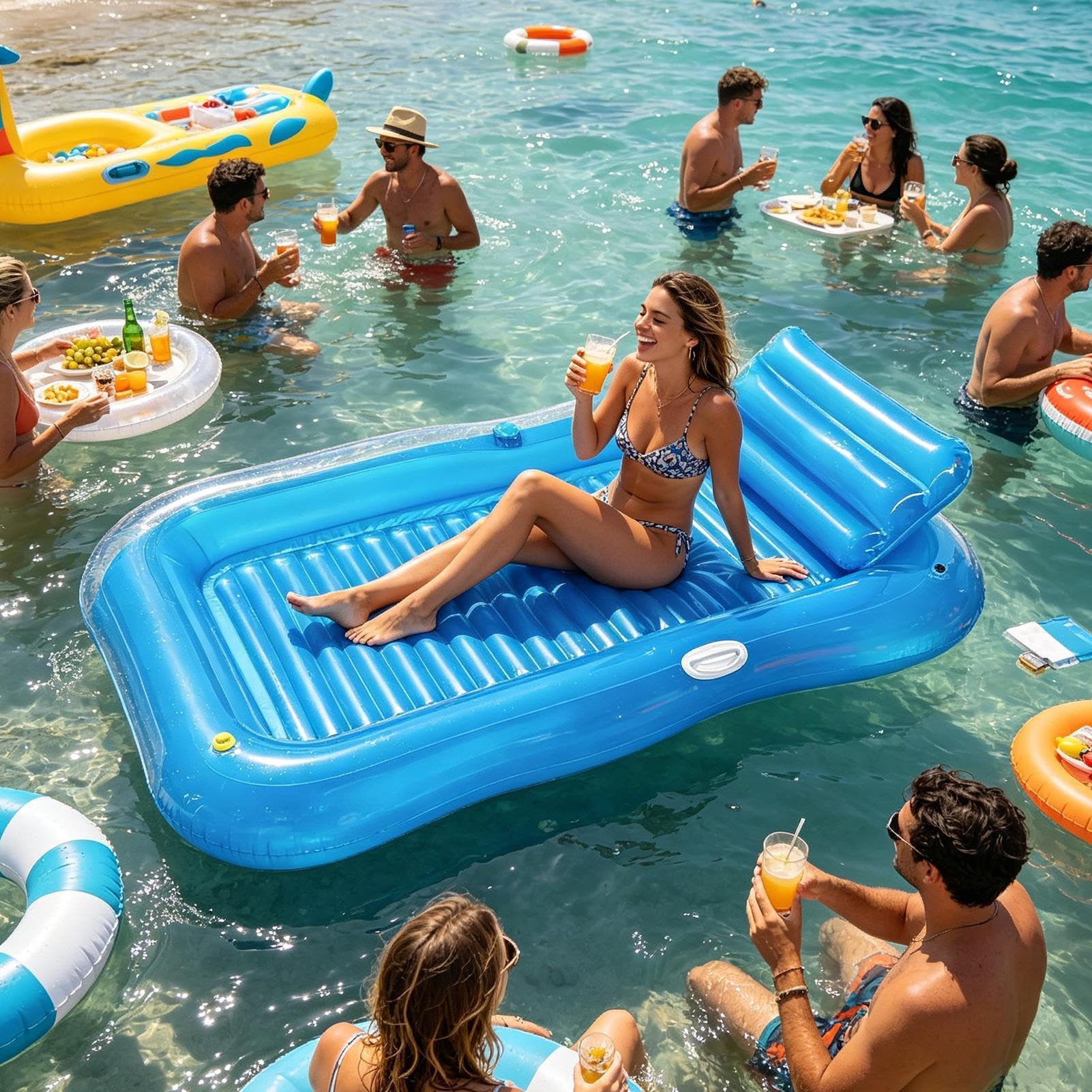 Pool-Floats Für Erwachsene Große Aufblasbare -Schwimminsel Mit | Aufblasbarer Bräunungs-Float, Strandparty-Spielzeuge für Outdoor Garten Hof Terrasse Sonnenbaden