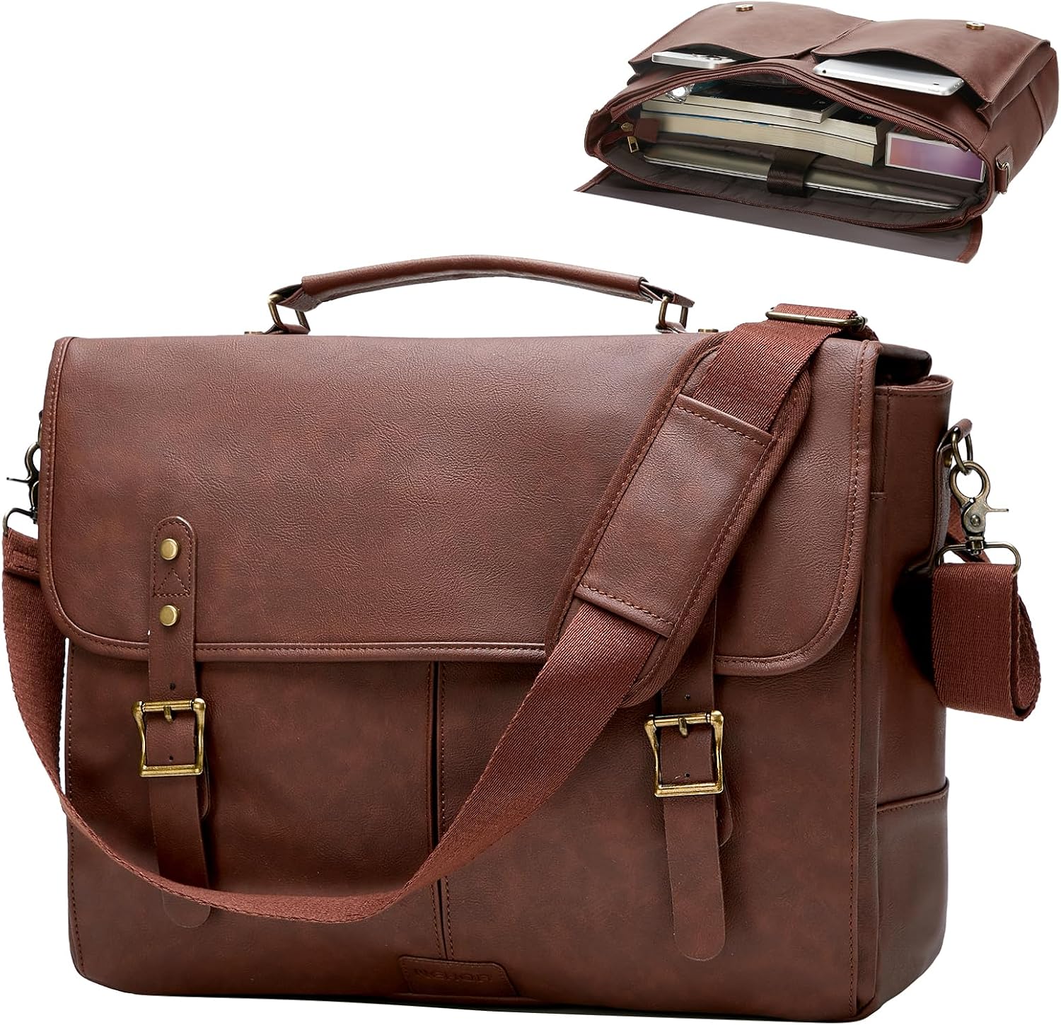 Leather Messenger Bag for Men, 15.6in Laptop Briefcase Vintage Waterproof Laptop Bag Shoulder Bags Satchel Office Bag