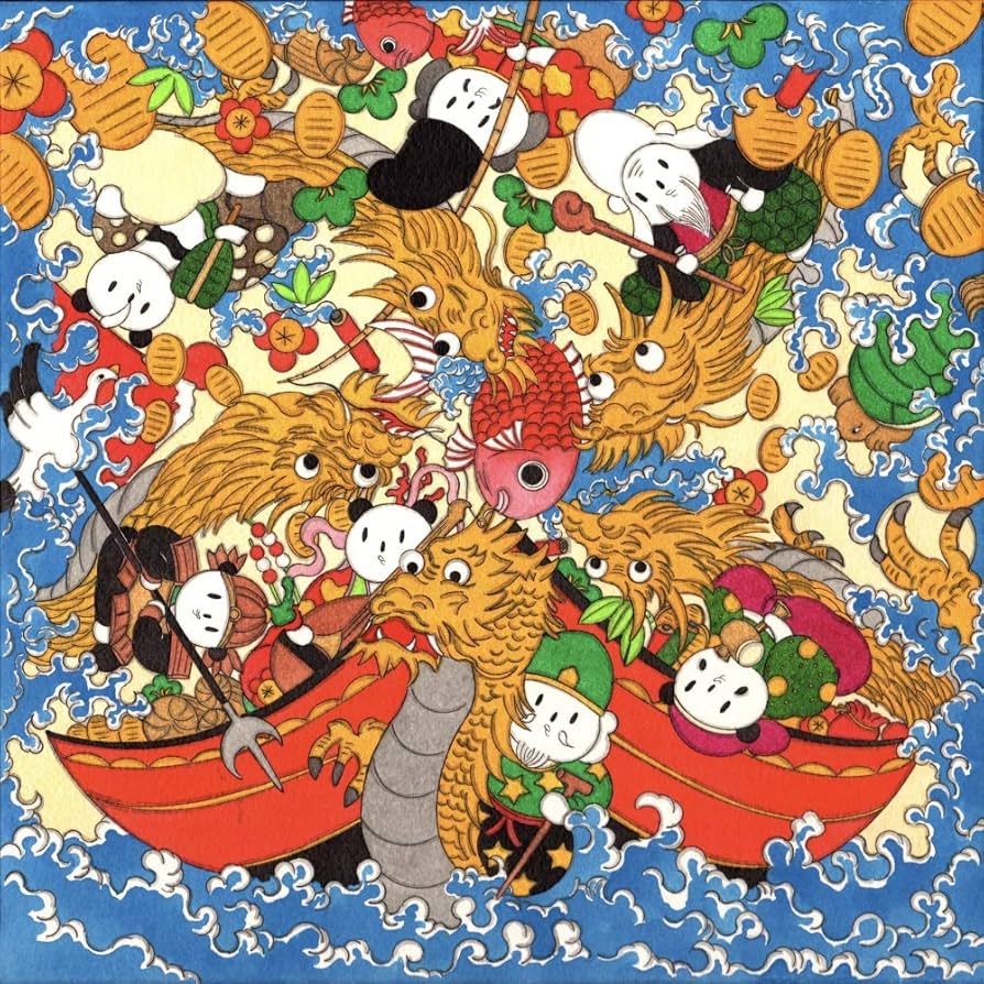 Amazon | あごぱん 「七福神と宝船・G」 現代アート 絵画 ポップ