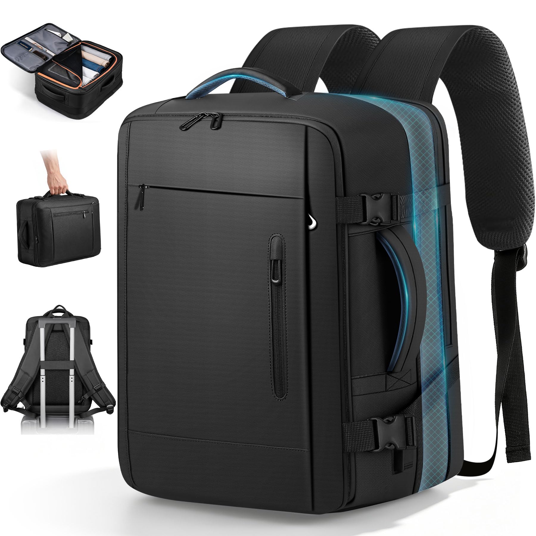 Mochila de viaje para portátil, mochila cabina expandible 41L, hombre y mujer