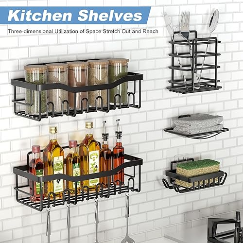 Miniatura 6 de Organizador de ducha de 6 estantes, organizador de baño autoadhesivo, sin taladros y de secado rápido, estante de ducha de acero inoxidable