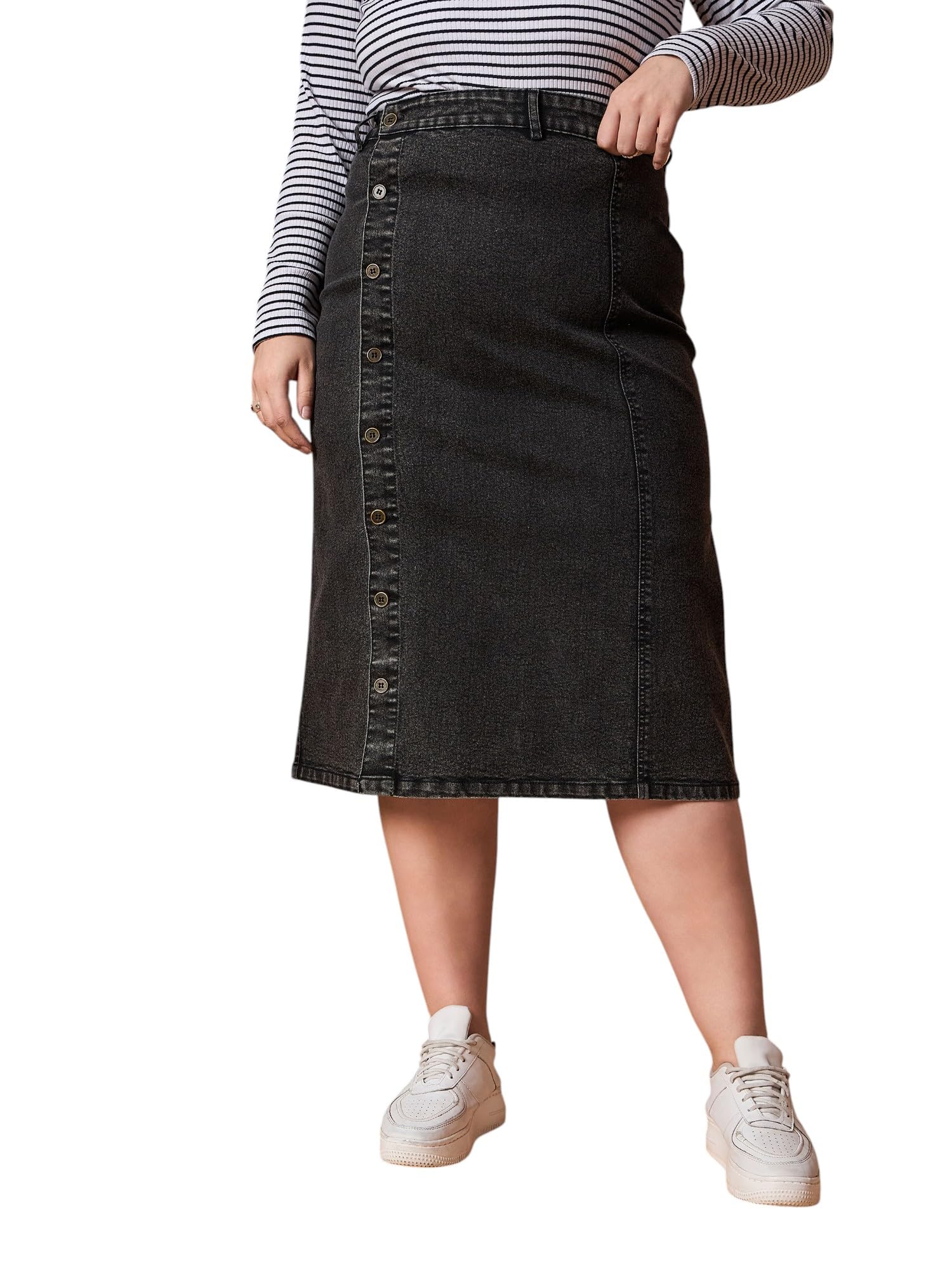 Western Denim Side Button Skirt-image-43