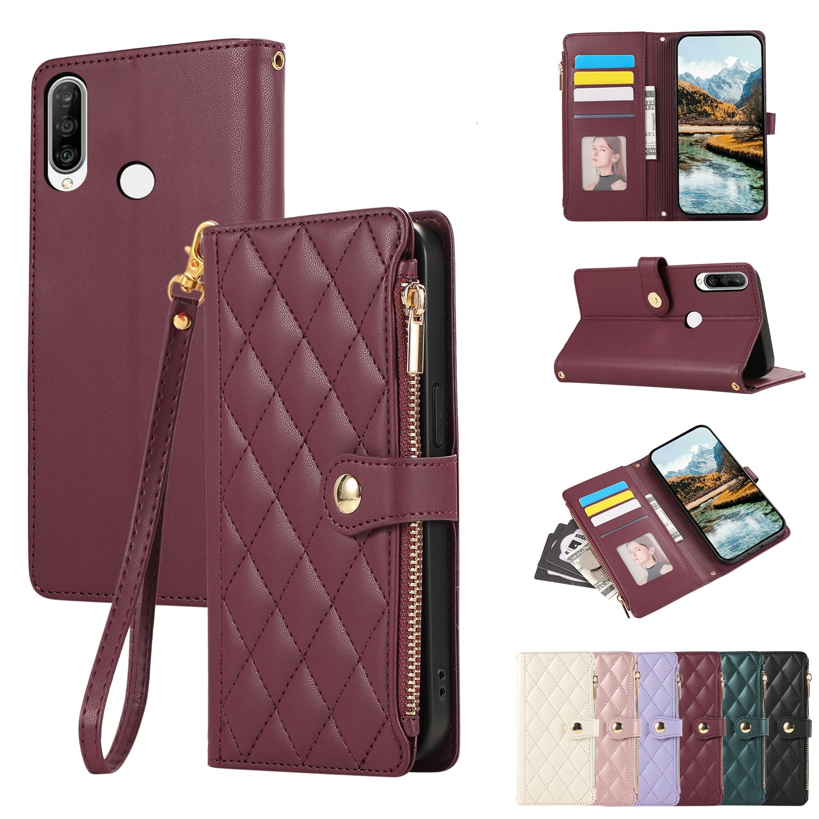 Custodia a libro per Huawei P30 Pro, stile retrò, con chiusura lampo
