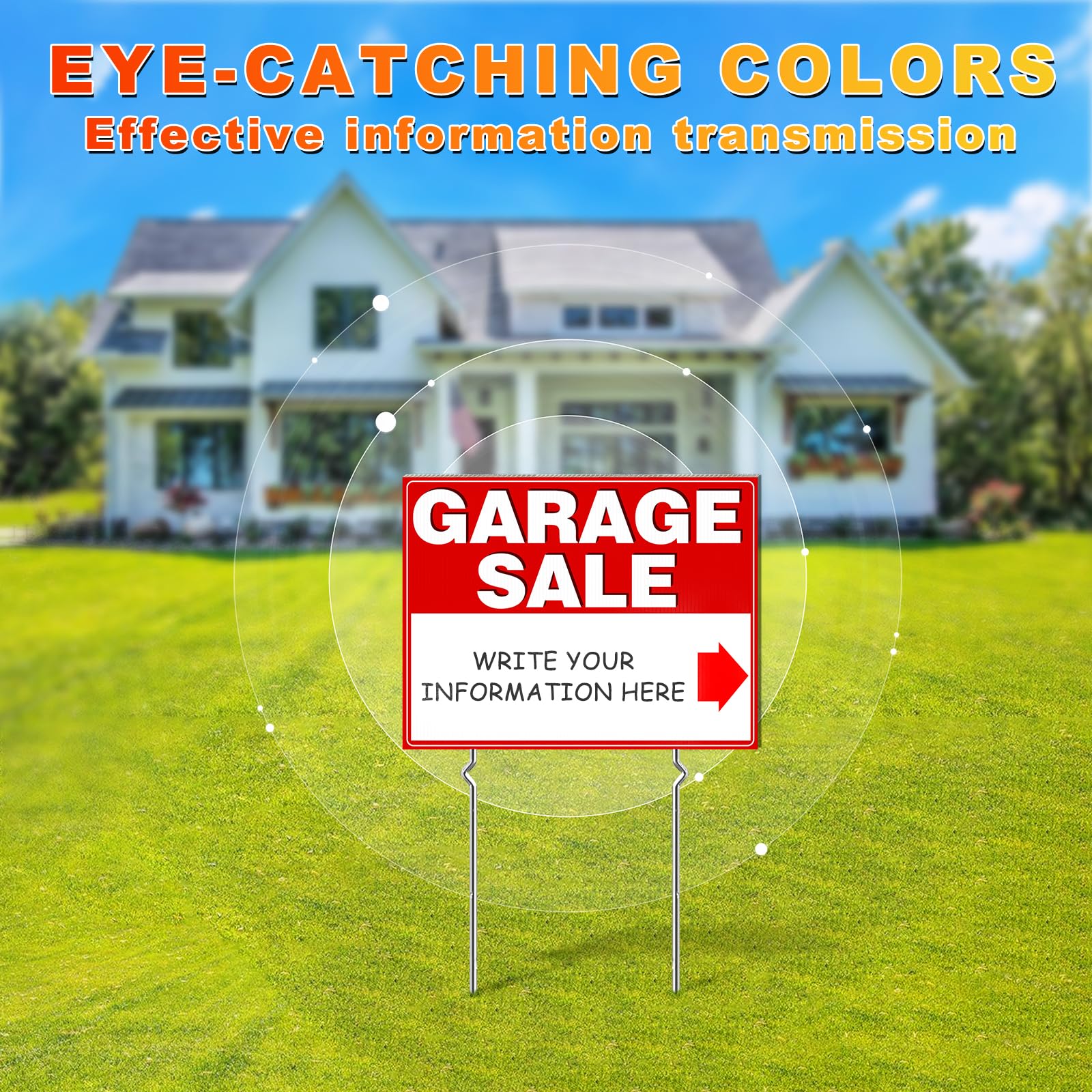 Remiawy Garage Sale Signs, 3 Pcs Yard Signs with Metal Stakes, 17x13 Inch Double Sided Large Corrugated Plastic Garage Sale Kit with Directional Arrows Stickers for Event, Weatherproof, Red