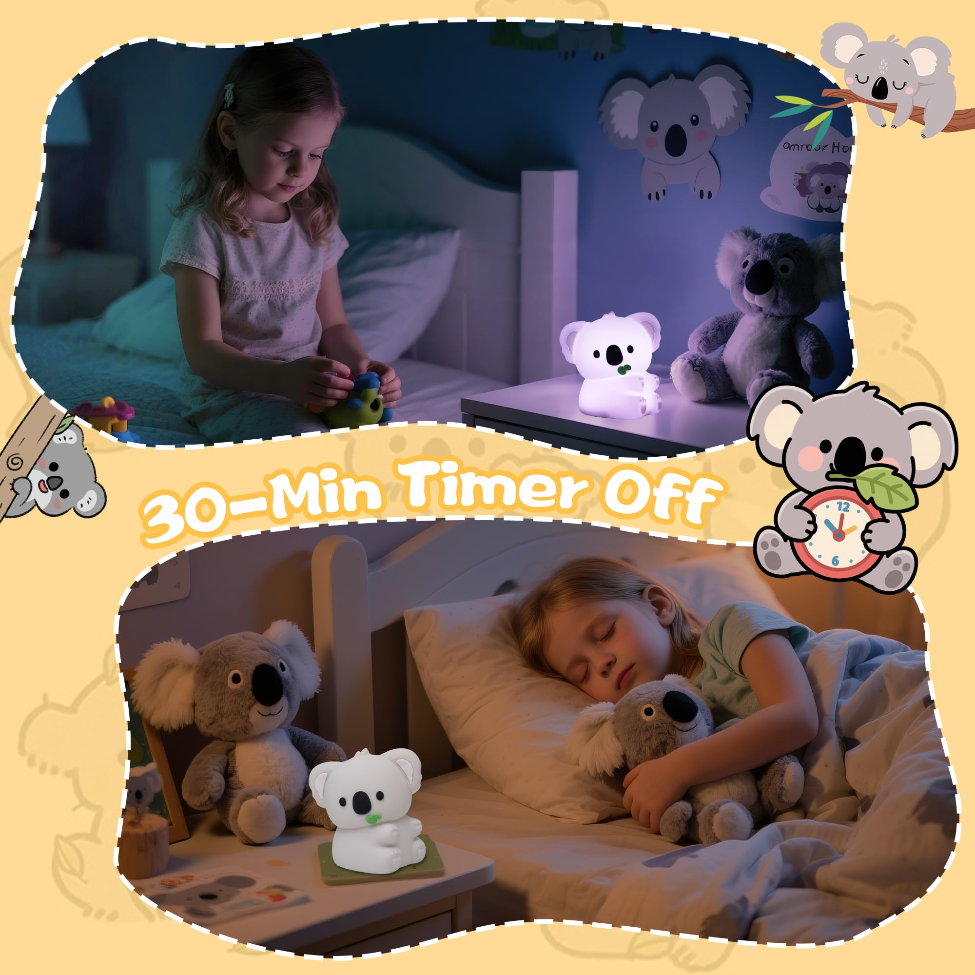 CoolGift Mart Koala-Geschenke, niedliches Koala-Silikon-Nachtlicht, Touch-Steuerung und Timer, über USB aufladbar, geeignet zum Stillen, Lesen, Arbeiten, Schlafen für Babys, Kinder, Jugendliche