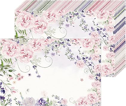 50 Pack Watercolor Flower Paper Placemats Disposable, 16x 11 Inch