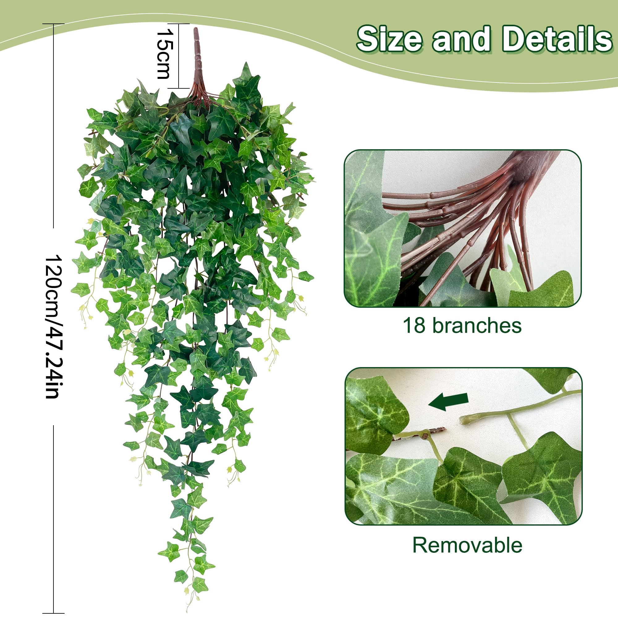 YMIFEEY Edera Finta Da Interno Esterno Piante Finte Cadente 120cm Piantina Finta Cadenti Decorativa Foglie Artificiale Fake Plants Rampicanti Per La Casa, Camera Da Letto Home Decor