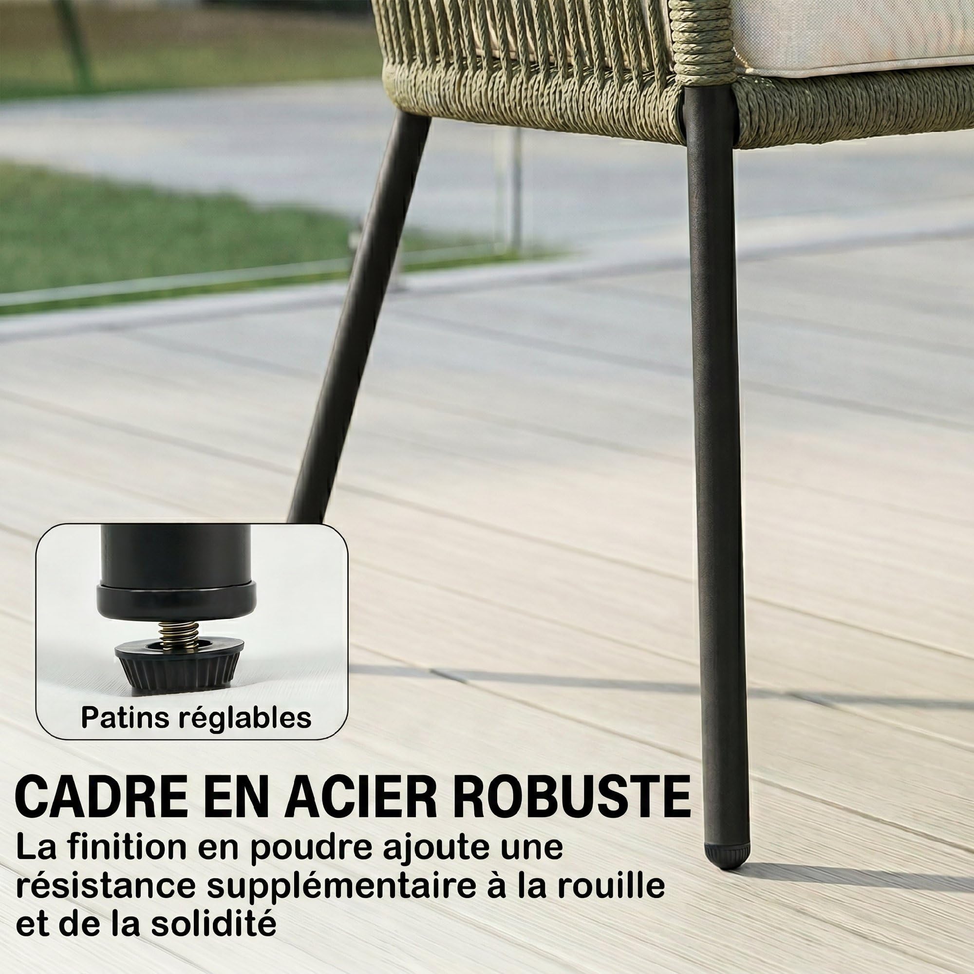 Outsunny Salon de Jardin Extérieur 4 Places PP Rond Tressé Balcon Crème | Canapé 2 Places, 2 Fauteuils, Table Basse Verre Trempé, Mobilier de Jardin Terrasse, Coussins Déhoussables