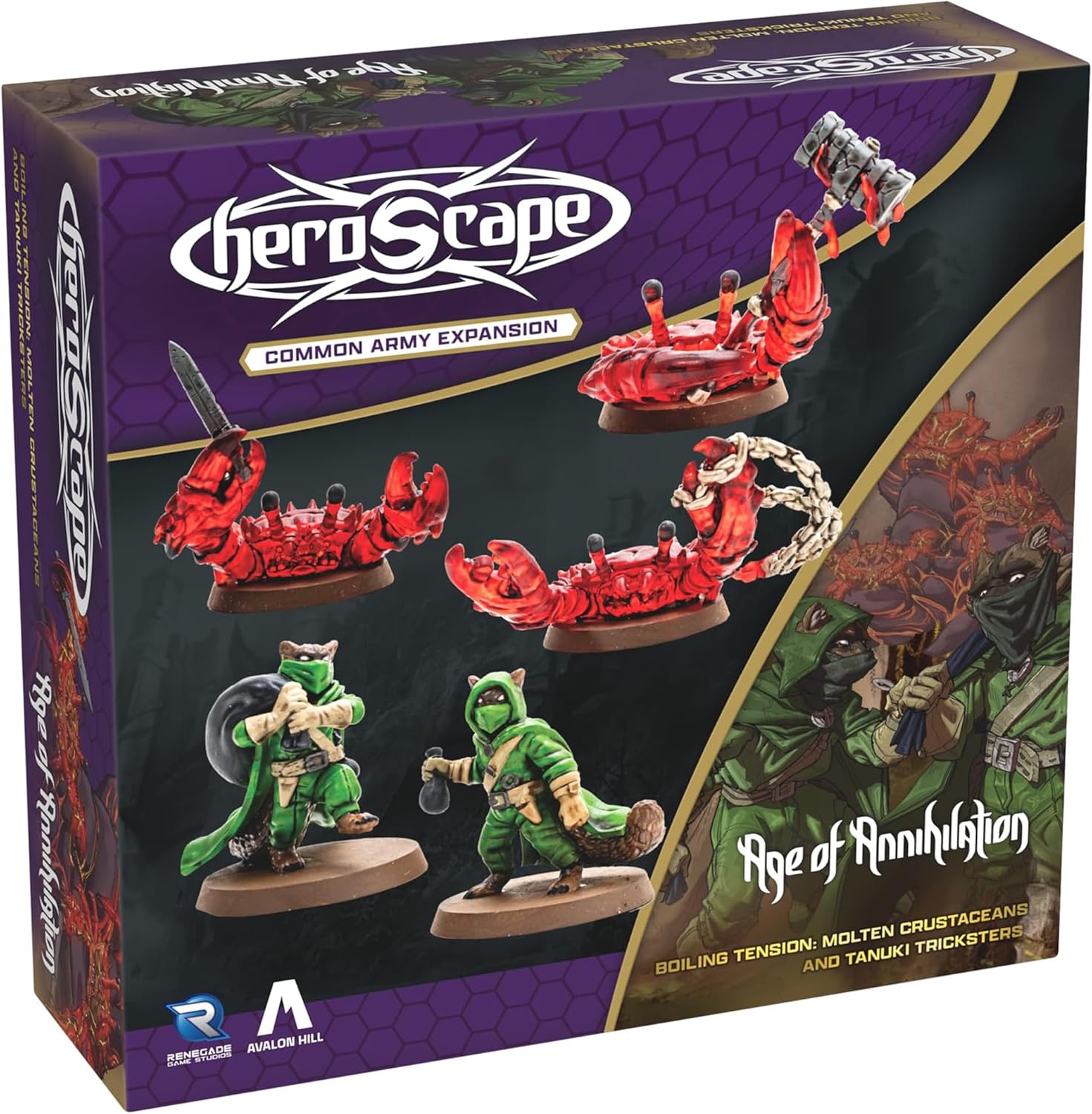 Renegade Game Studios Heroscape Molten Crustaceans & Tanuki Tricksters Army Expansion, 5 Miniatures & 2 Cards