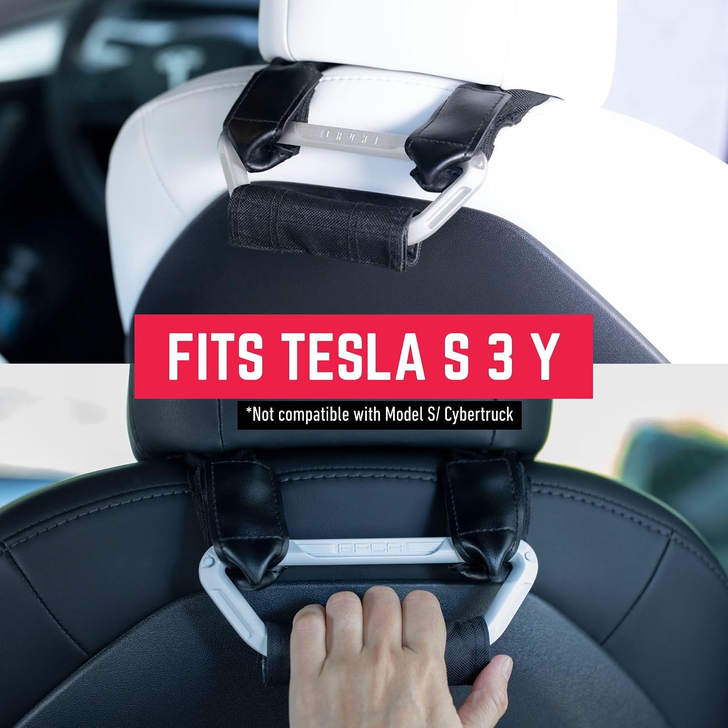 GPCA Back Grip X Headrest Handle for Tesla Model Y, S & 3 – Back Seat Grab Handle, Grip and Grab Headrest Handle for Back Seat Support, Tesla Accessories, Universal Design Easy to Install (2PC-White)
