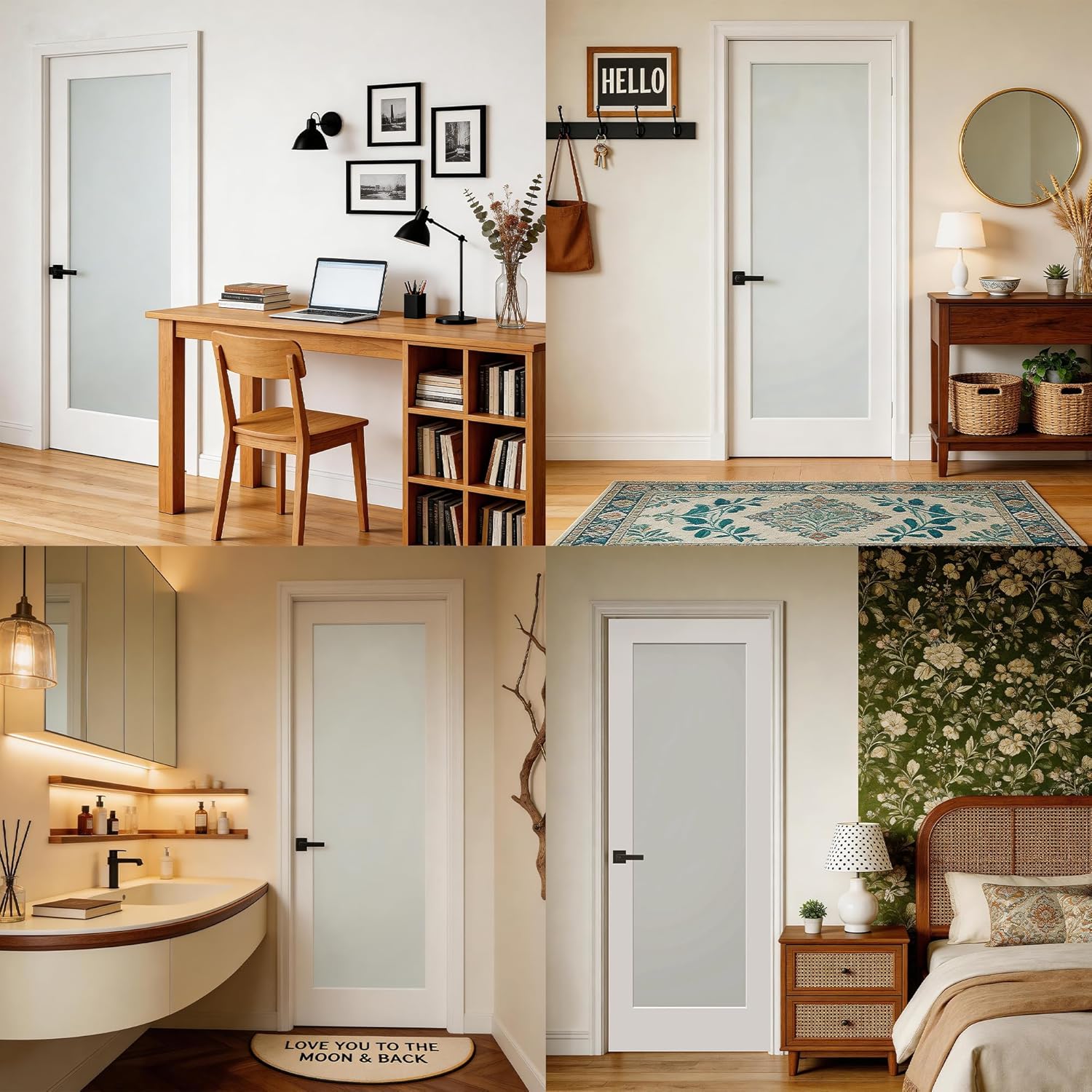 30"X 96" Slab Door, 1-Lite Frosted Glass Interior French Door Slab, Solid Core Wood Panel, for Pantry Laundry Bathroom Closet Office, White Primed Surface Paintable w/o Hardware
