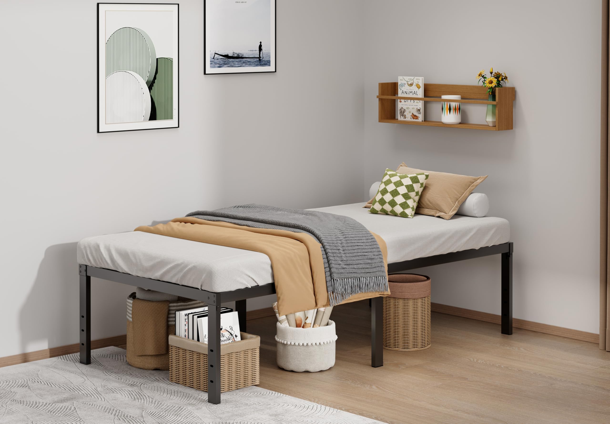 Twin XL Bed Frame 18 Inch Metal Platform Bed Frames with Underbed Storage