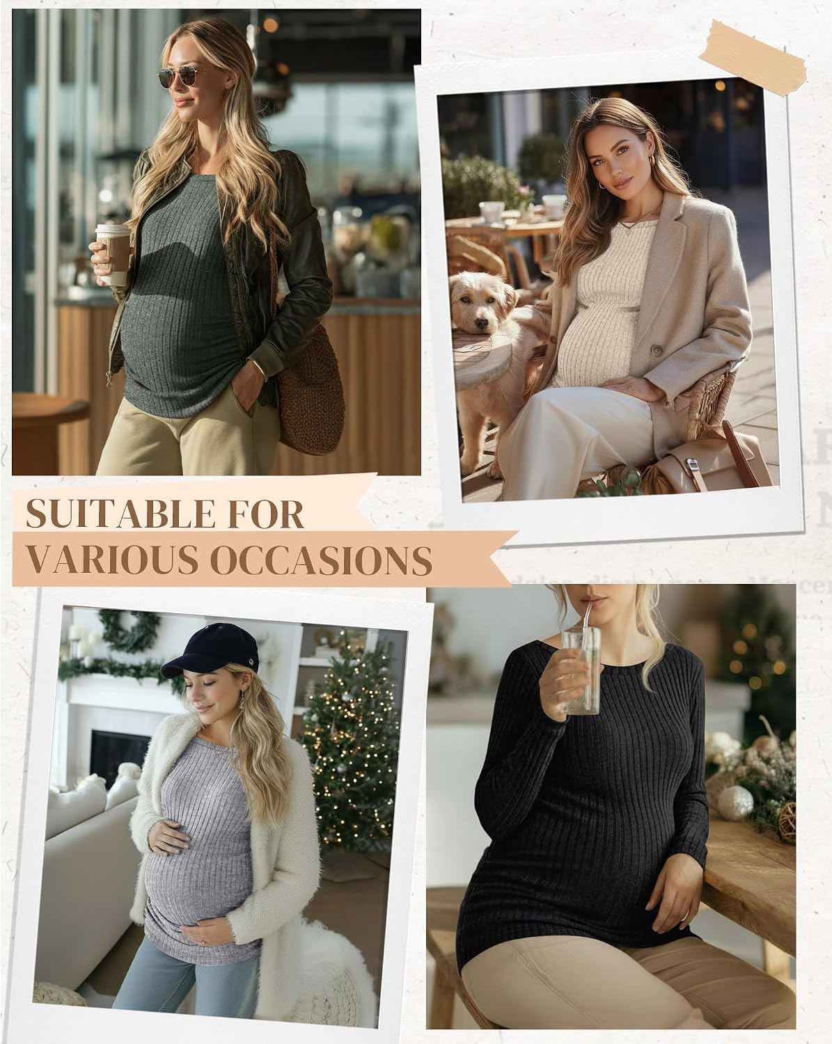 Oakgarden 4 Pack Maternity Long Sleeve Shirts Winter Ribbed Boat Neck Maternity Sweaters Casual Pregnancy Work Tees Tops