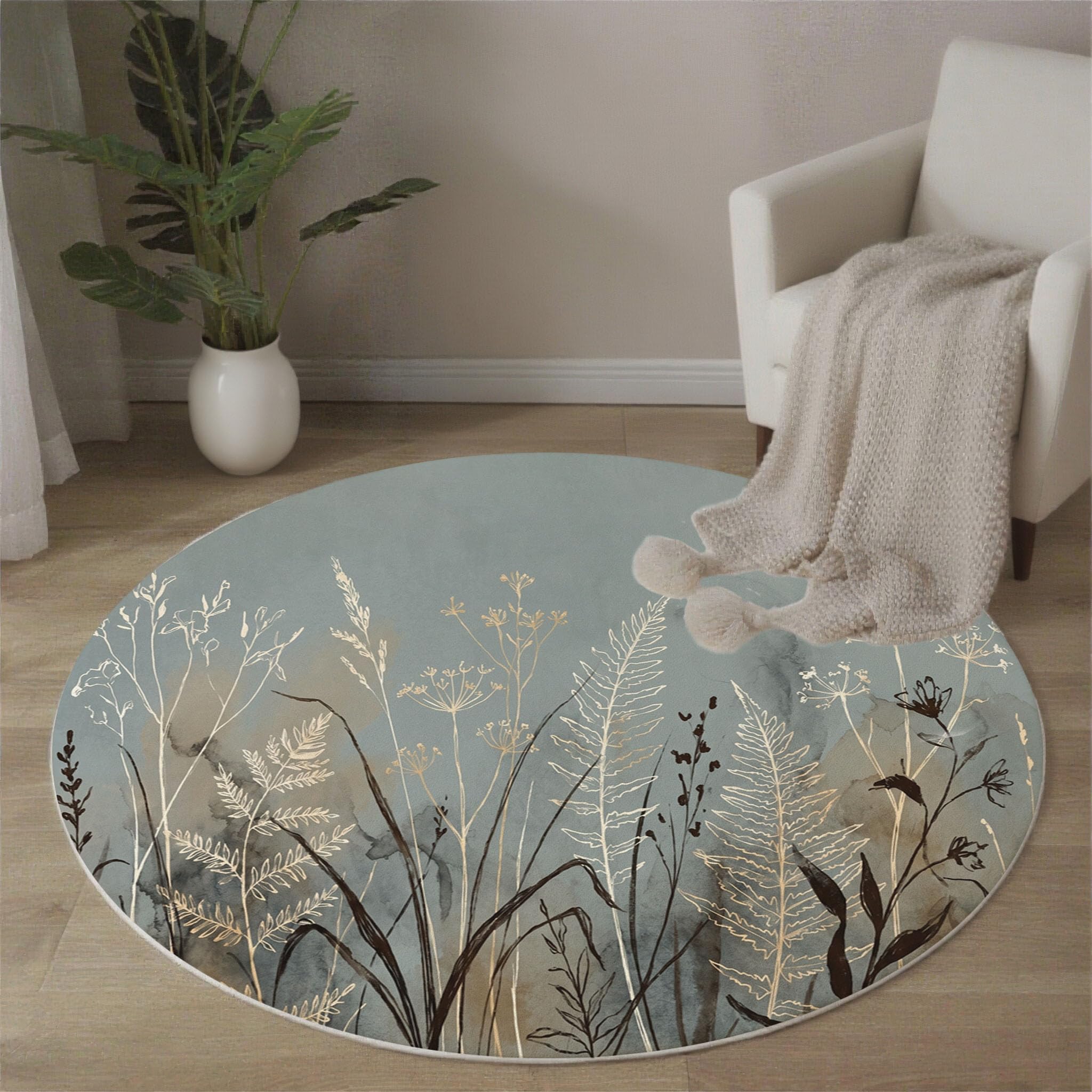 Tapis de salon rond aquarelle 160 cm lavable et antidérapant