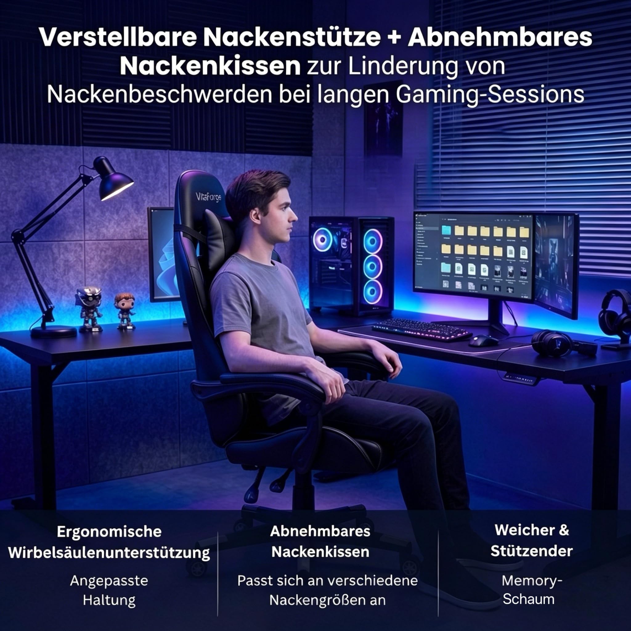 EaseZen Fauteuil Gaming, Fauteuil Bureau avec Support Lombaire Dynamique, Hauteur réglable et accoudoirs, pivotant à 360°, Chaise de Jeu rembourrée pour la Maison et Le Bureau(Noir)