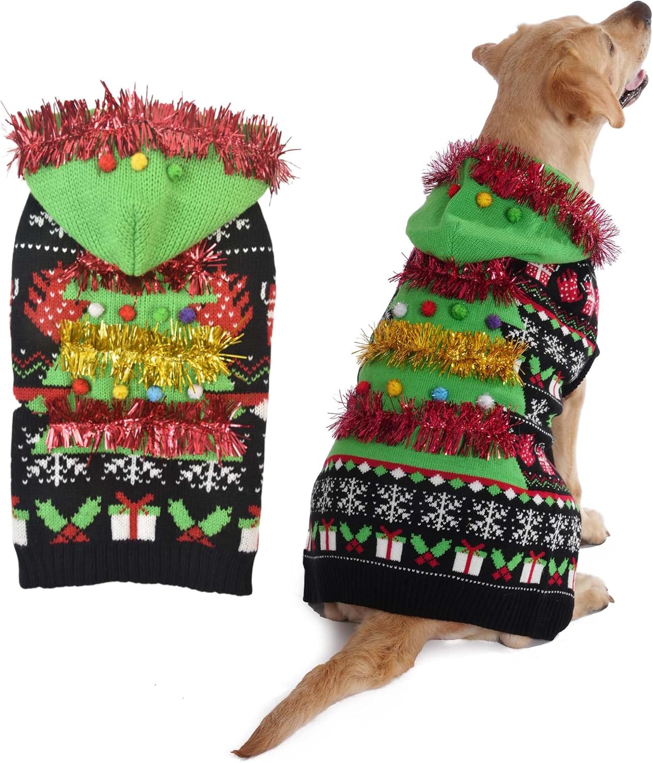 Ugly Dog Christmas Sweater Hoodie,Pet Christmas Tree Costume Holiday Outfits for Small Large Dogs,Cat Sweater-Shirt Hoodie Clothes for Chihuahua Bulldog Labrador,3XL