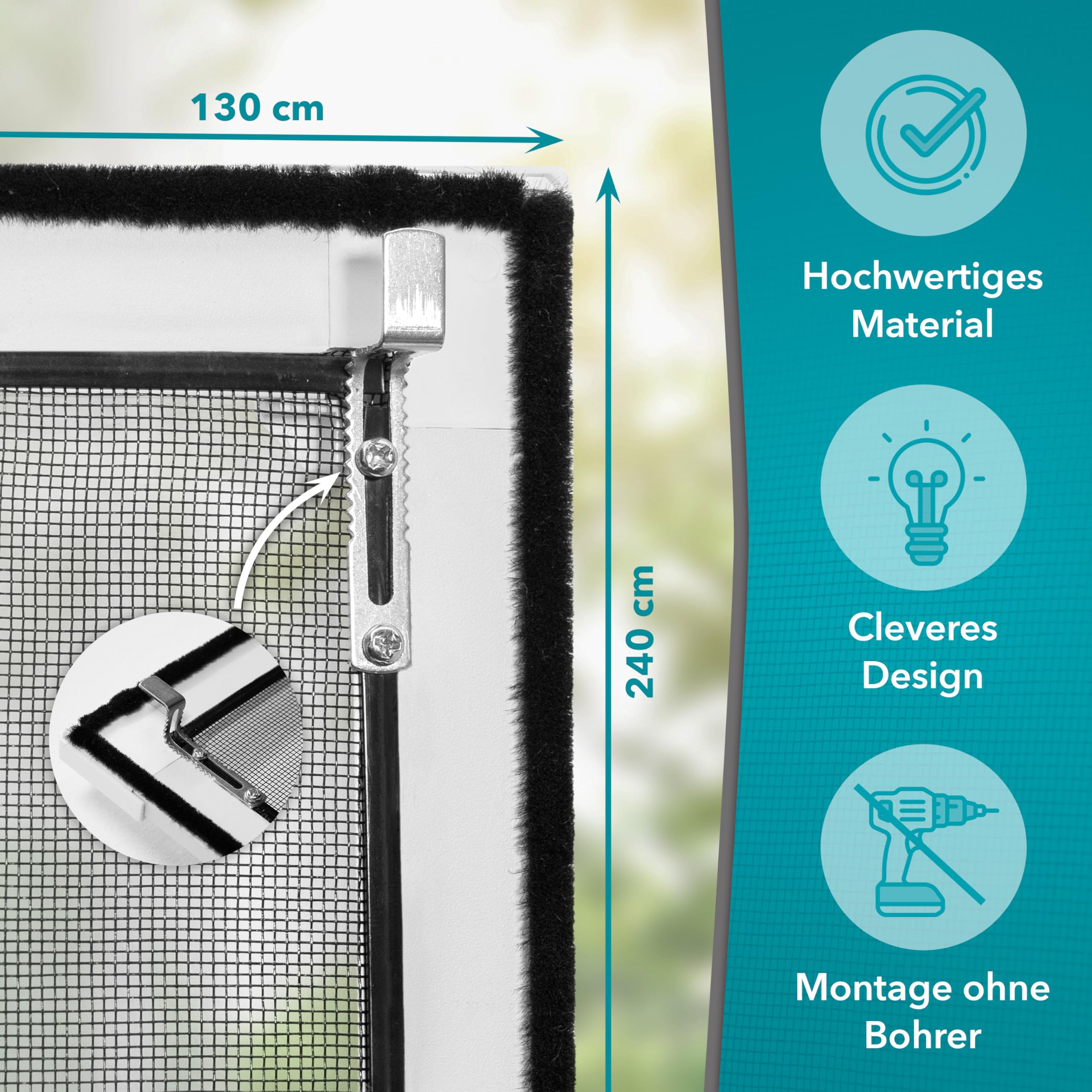 APANA Fliegengitter Fenster 130x240 cm weiß - Alurahmen & robustes Fiberglasgewebe – Insektenschutz ohne Bohren mit Bürstendichtung – montagefertig – Fliegennetz